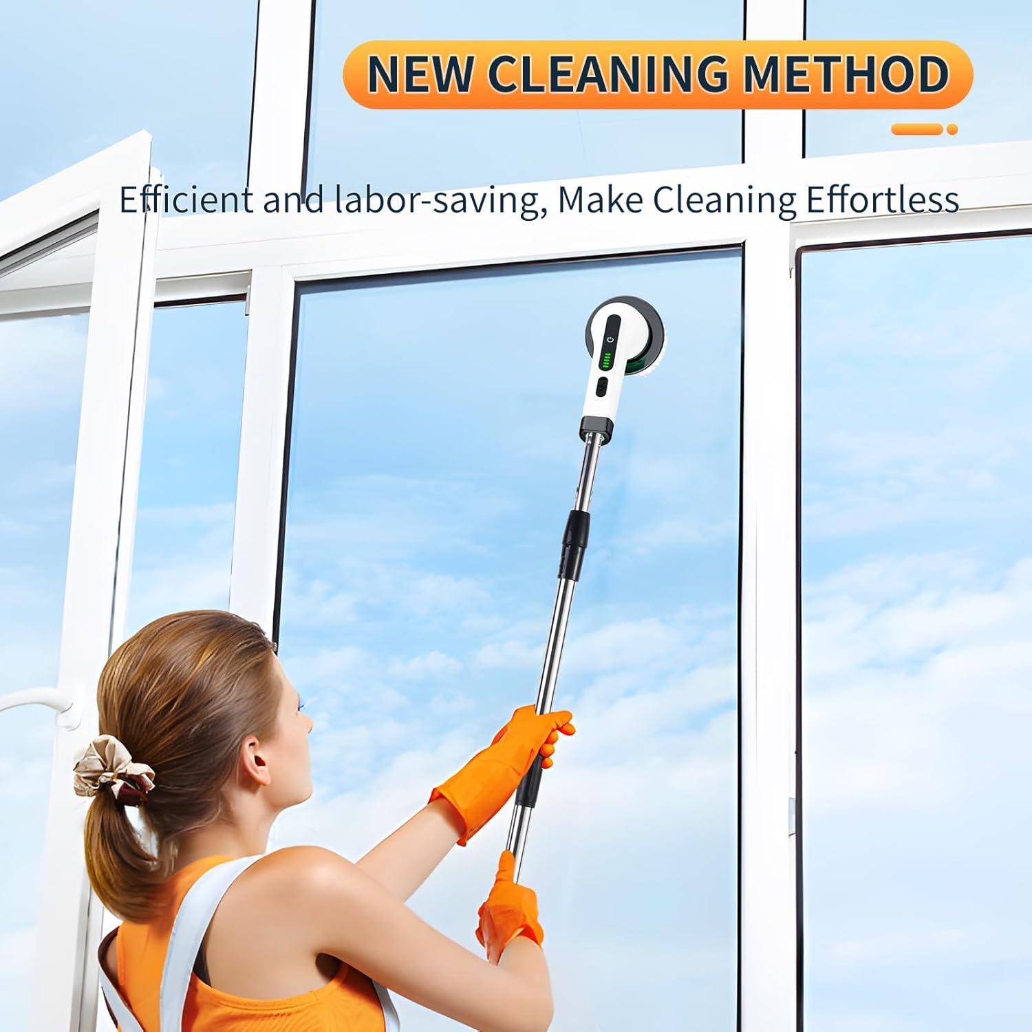 Electric Spin Scrubber, Cordless Cleaning Brush, Shower Cleaning Brush with 9 Brush Heads 2H Power Dual Speed, Adjustable Extension Handle, IPX7 Waterproof for Tub Tile Floor Car, White