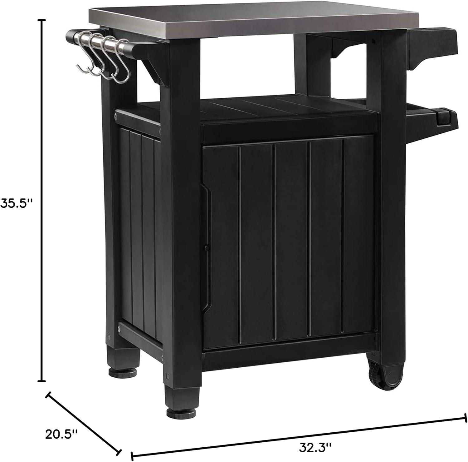 Keter Unity 40 Gal Patio Storage Grilling Bar Cart w/ Stainless Steel Top