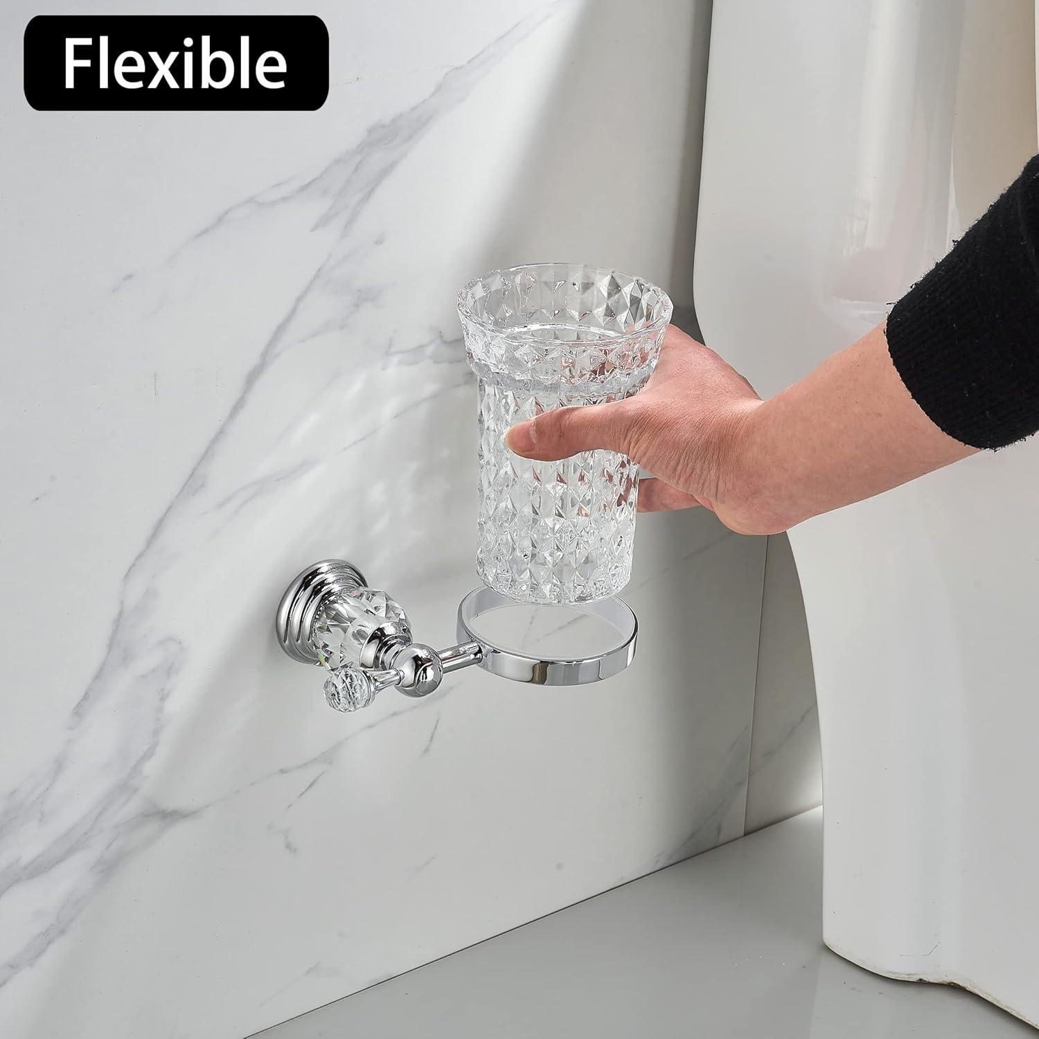 Crystal Wall-Mounted Toilet Brush Holder with Polished Silver Handle