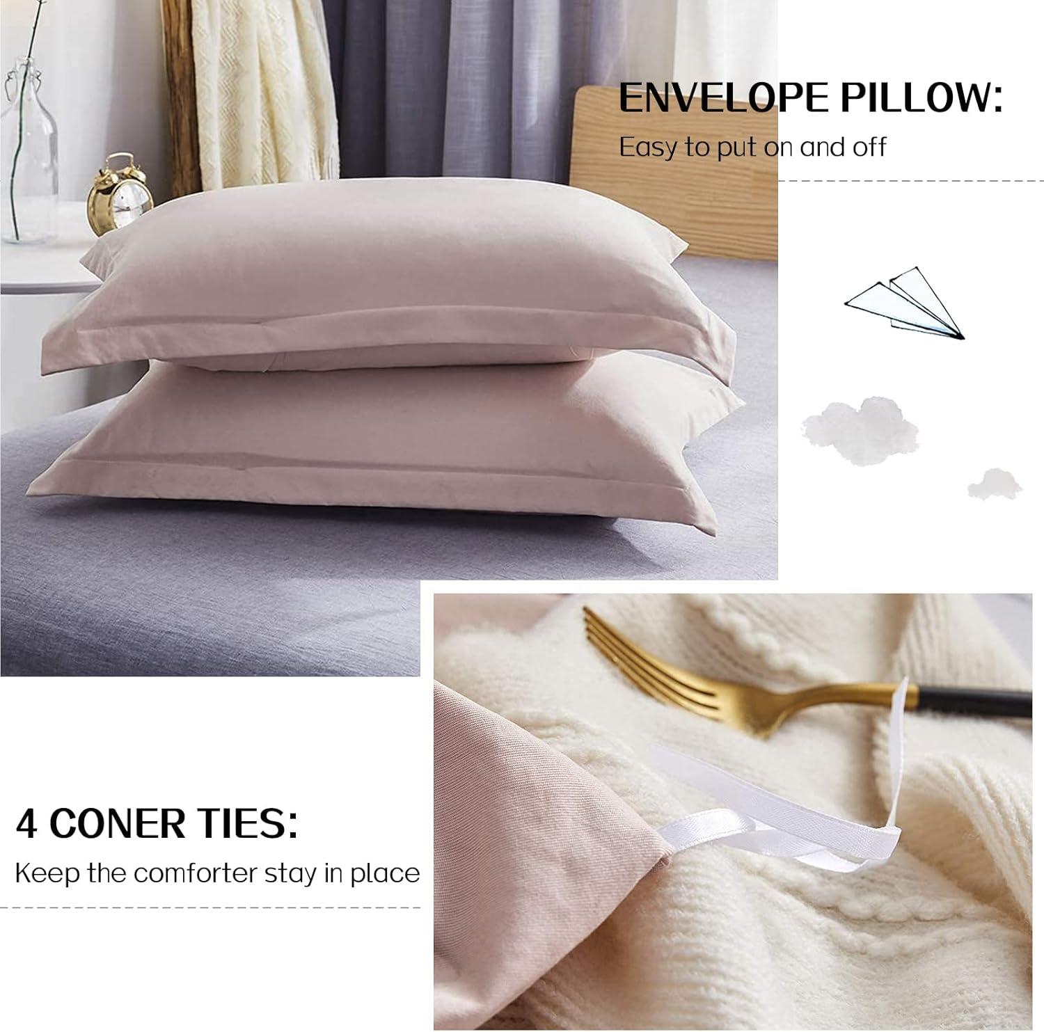 Dreaming Wapiti Duvet Cover Queen,Washed Microfiber Pink Queen Size Duvet Cover Set,Solid Color - Soft and Breathable with Zipper Closure & Corner Ties (Pink Mocha, Queen)