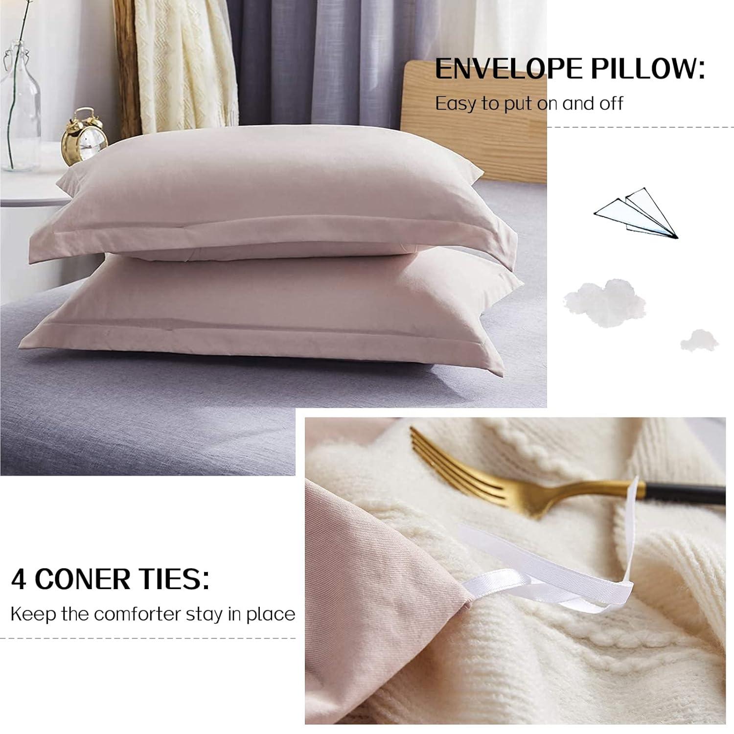 Dreaming Wapiti Duvet Cover Queen,Washed Microfiber Pink Queen Size Duvet Cover Set,Solid Color - Soft and Breathable with Zipper Closure & Corner Ties (Pink Mocha, Queen)