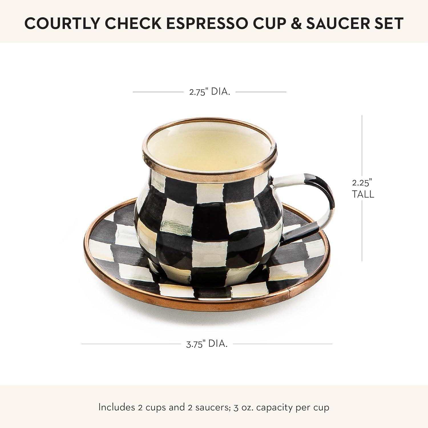 Courtly Check Enamel Espresso Cup & Saucer Set, Black and White