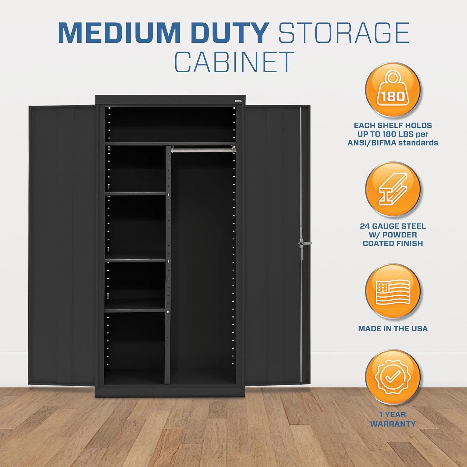 Classic Series 36"W x 72"H x 24"D Combination Storage Cabinet with Adjustable Shelves, Black