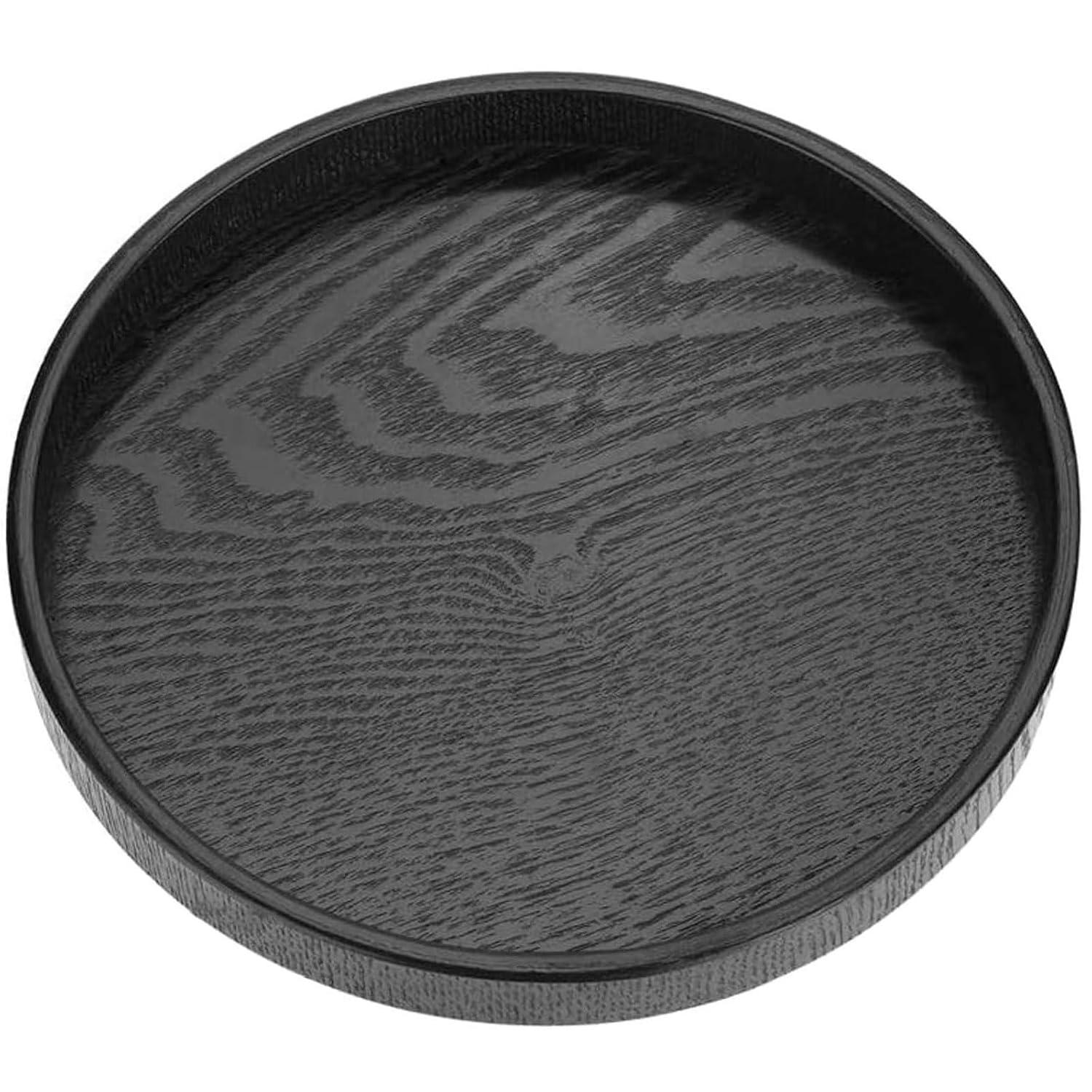 Tea Tray,Round Solid Wood Serving Tray Large Tea Coffee Snack Food Meals Serving Plate Non-Slip Kitchen Party Bar Server Breakfast Tray with Raised Edges [30cm]