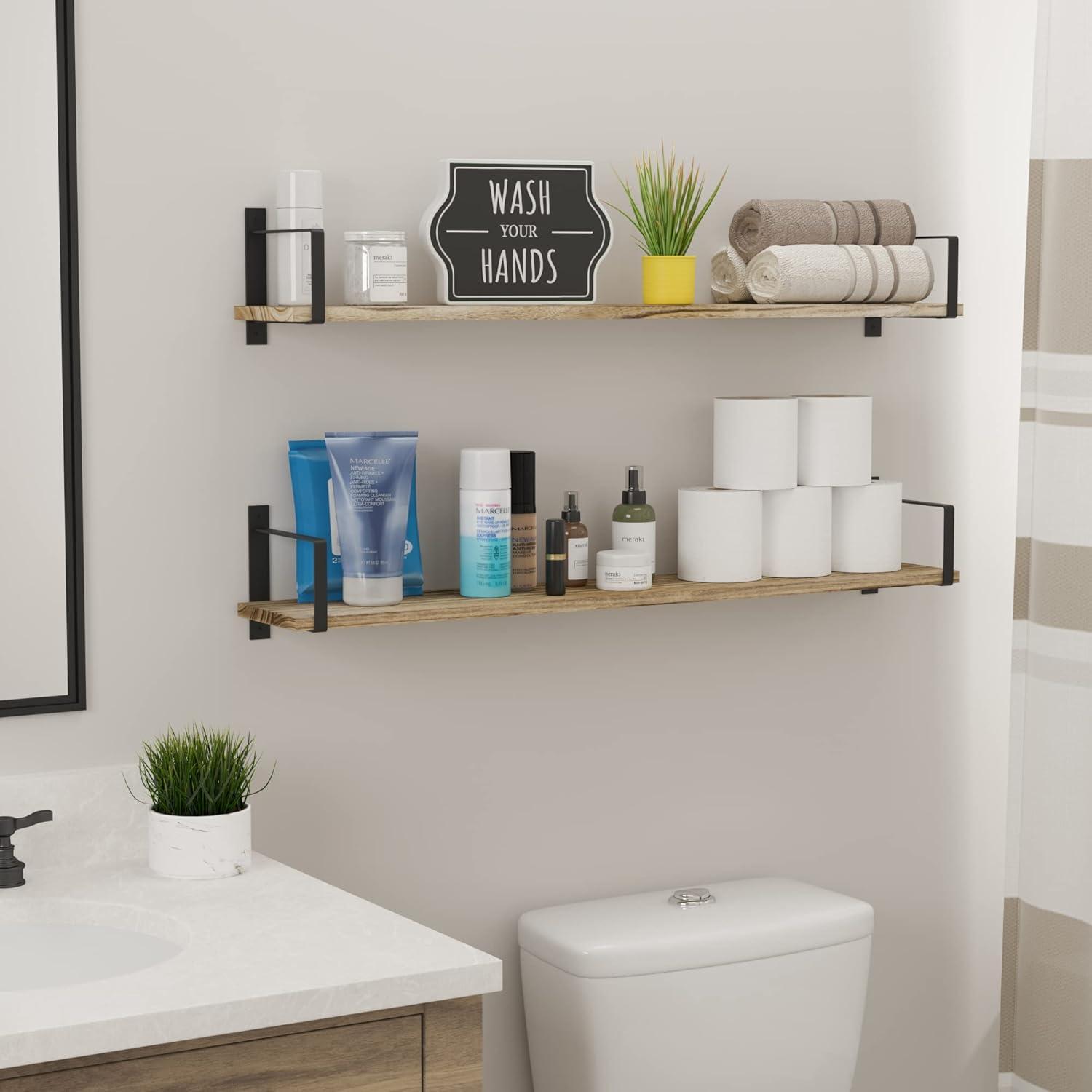 Toledo 36" Black and Burnt Wood Floating Shelves Set