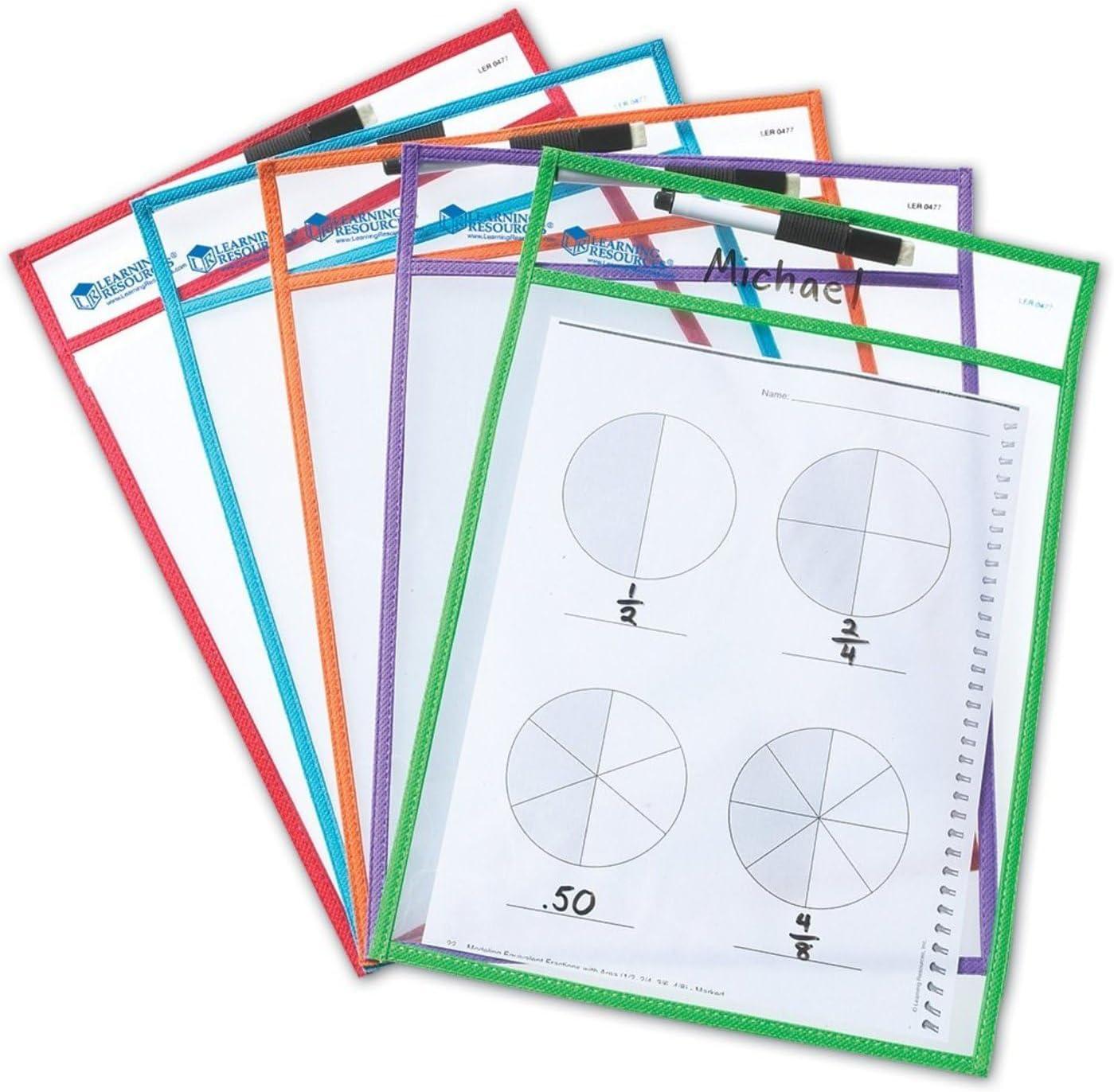 Learning Resources, LRNLER0477, Write-and-wipe Pockets, 5 / Set