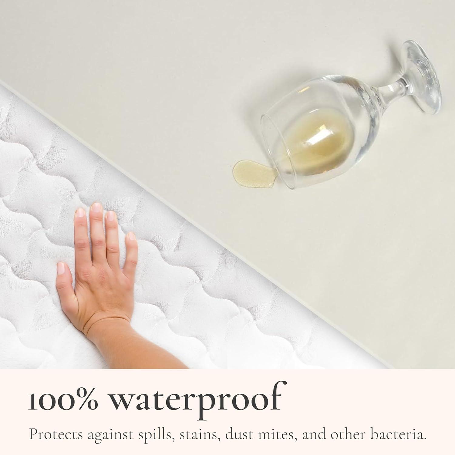 Sleep & Beyond 100% Organic Cotton Waterproof Mattress Protector, Queen, up to 18", Classic Ivory