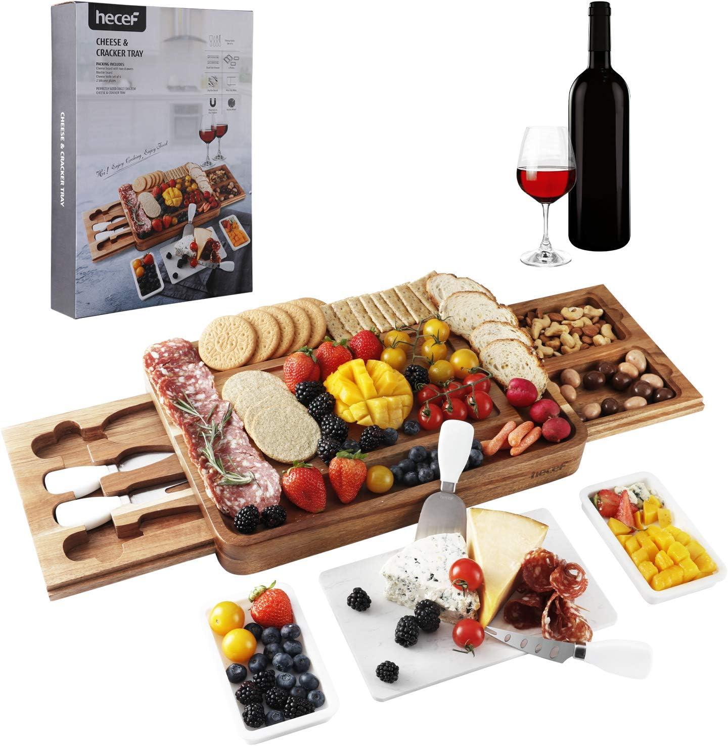 Hecef Charcuterie Cheese Board Set, Large 15 in Acacia Wood Serving Board with Utensils