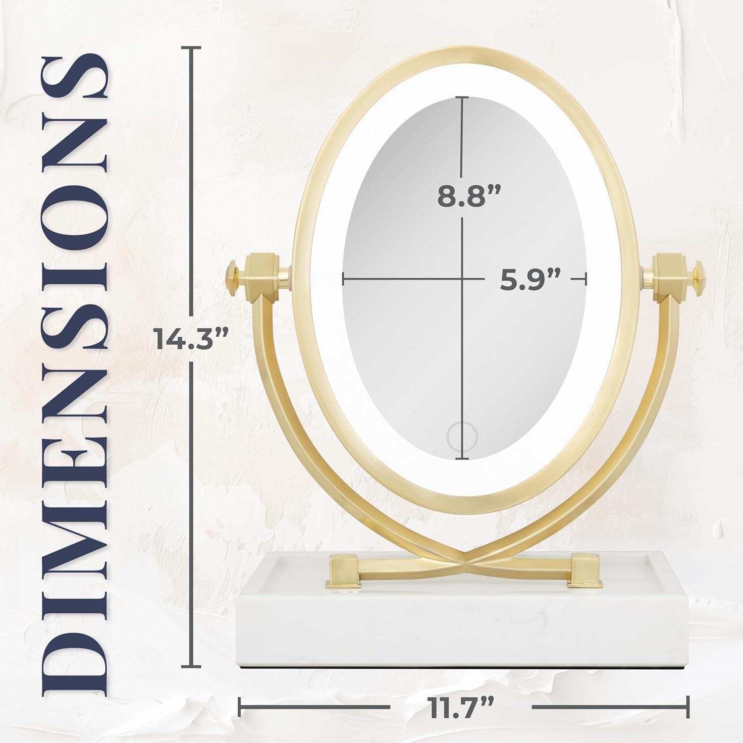 Zadro Brooklyn Oval LED Makeup Mirrors w/ Magnification & Marble Tray
