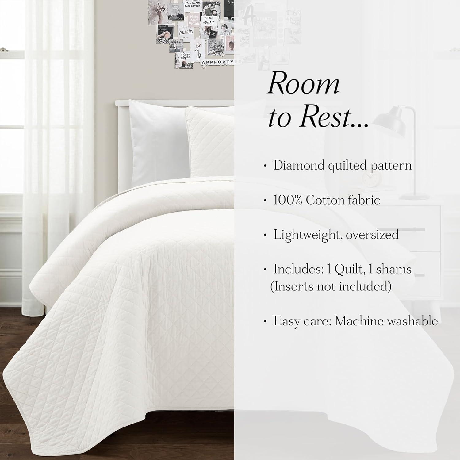 Lush Decor Ava Diamond Oversized Cotton Quilt White 3Pc Set Cal King