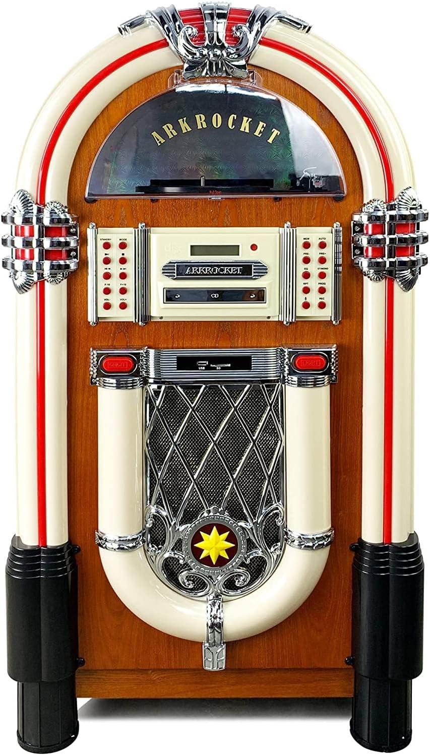 Arkrocket Taurus Jukebox Vinyl Record Player Bluetooth USB SD CD Player Radio Retro Turntable Classic Jukebox (Taurus - Classic)