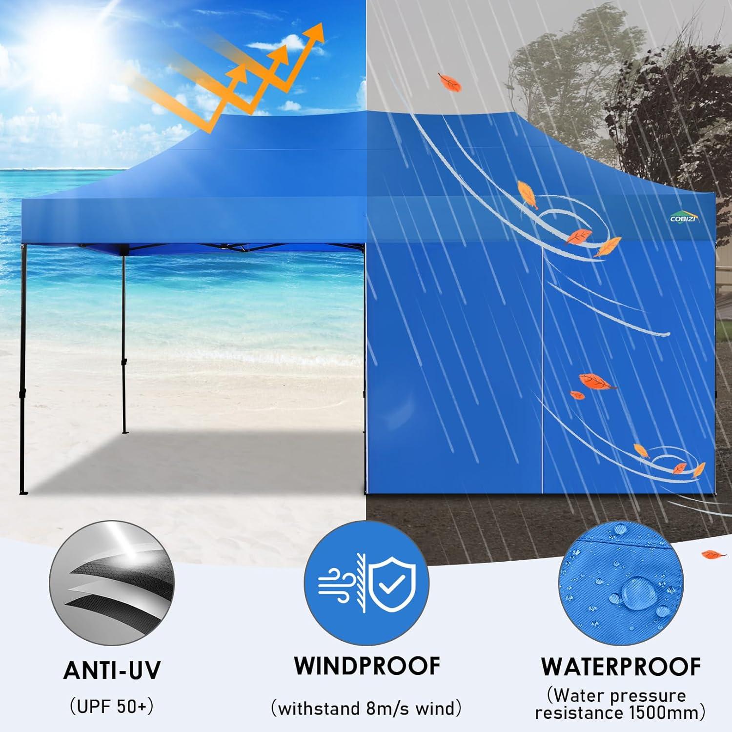 HOTEEL 10'x20' Pop Up Canopy Anti-UV Waterproof Heavy Duty Outdoor Tent Portable Party Wedding Instant Canopy Shelter All Season Tent Gazebo with 6 Removable Sidewalls, 4 Sandbags, Roller Bag, Blue
