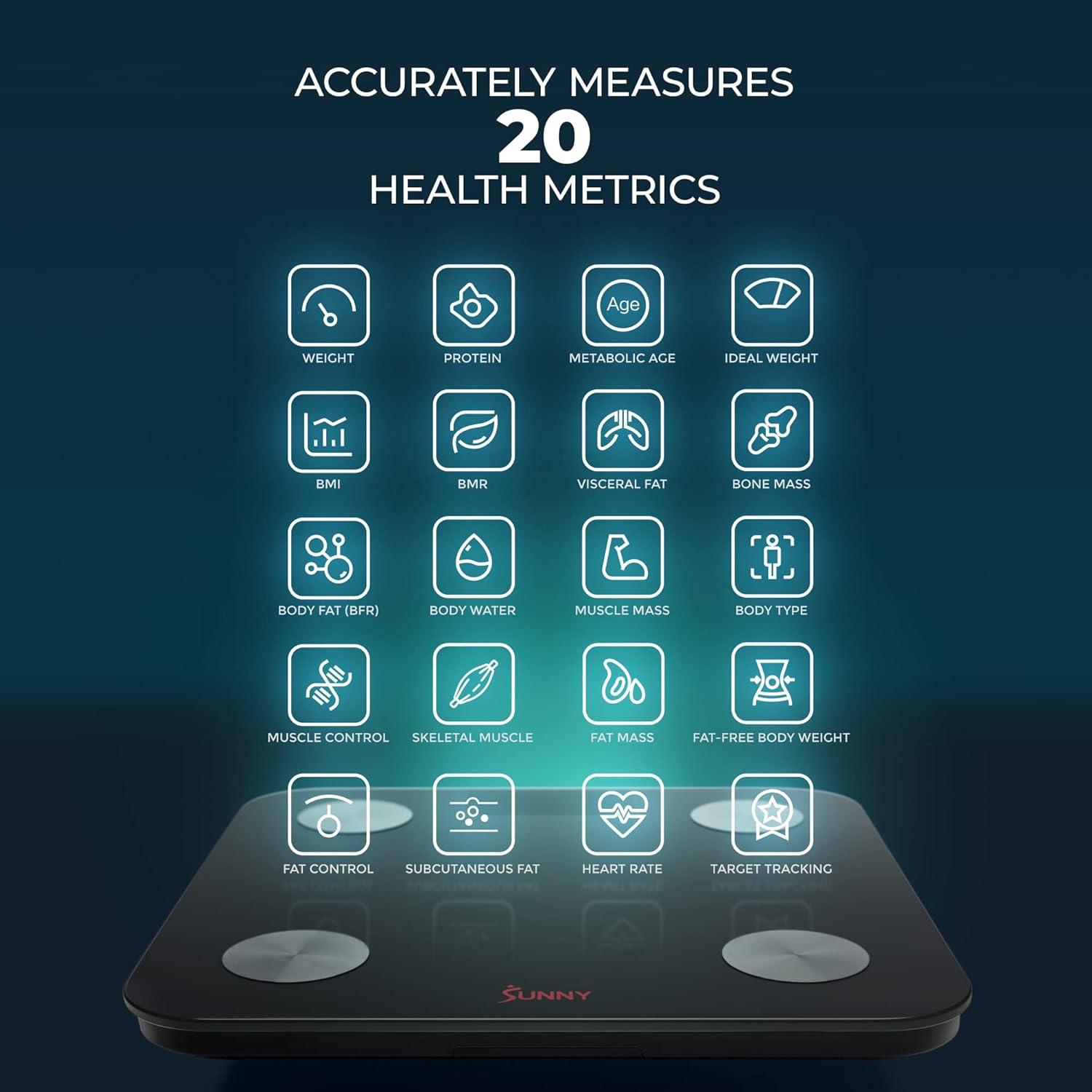 Sunny Health & Fitness Body Fat BMI Smart Scale with 20 Metric Health Tracker & Bluetooth & FREE SunnyFit® App - SF-WS022063