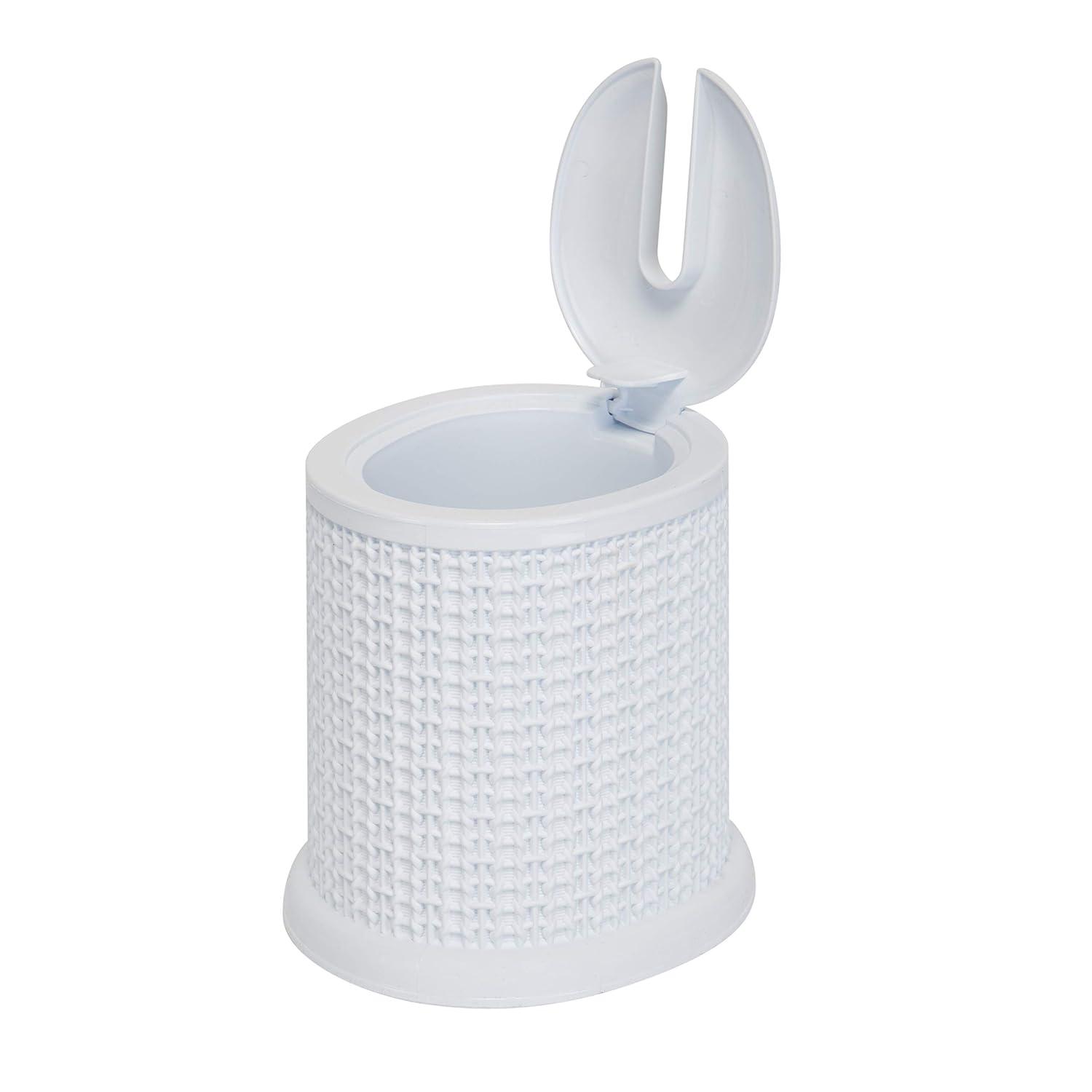 Bath Bliss Self Closing Lid Toilet Brush with Rim Scrubber in Sailor Knot Design, White