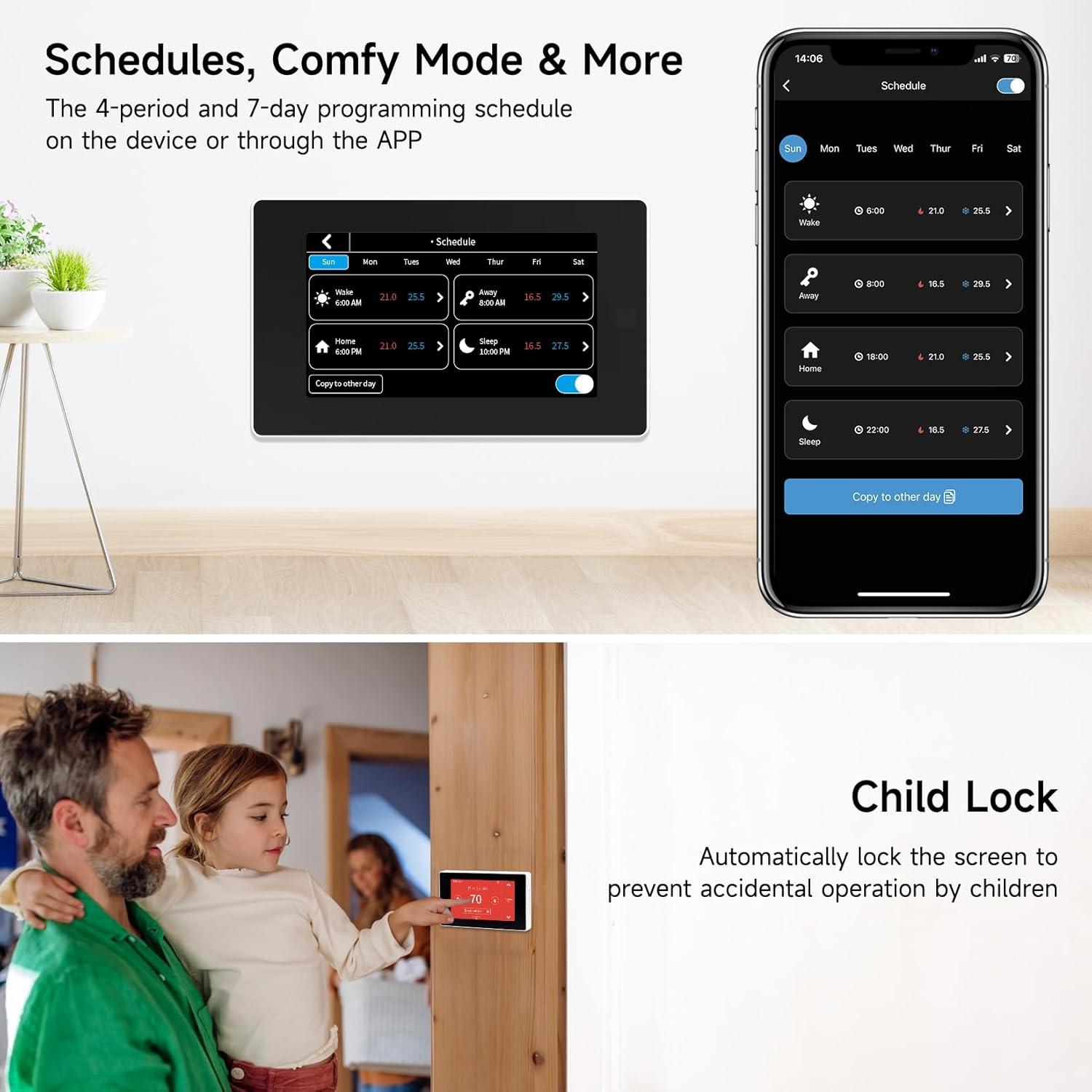 QUALITY FLOORING INC. Smart Thermostat For House With C-Wire Adapter, Programmable Wifi Thermostat Compatible With Alexa And Google Assistant,Energy Saving, Remote Control Tuya/Smart Life, C-Wire Require,Christamas Gift