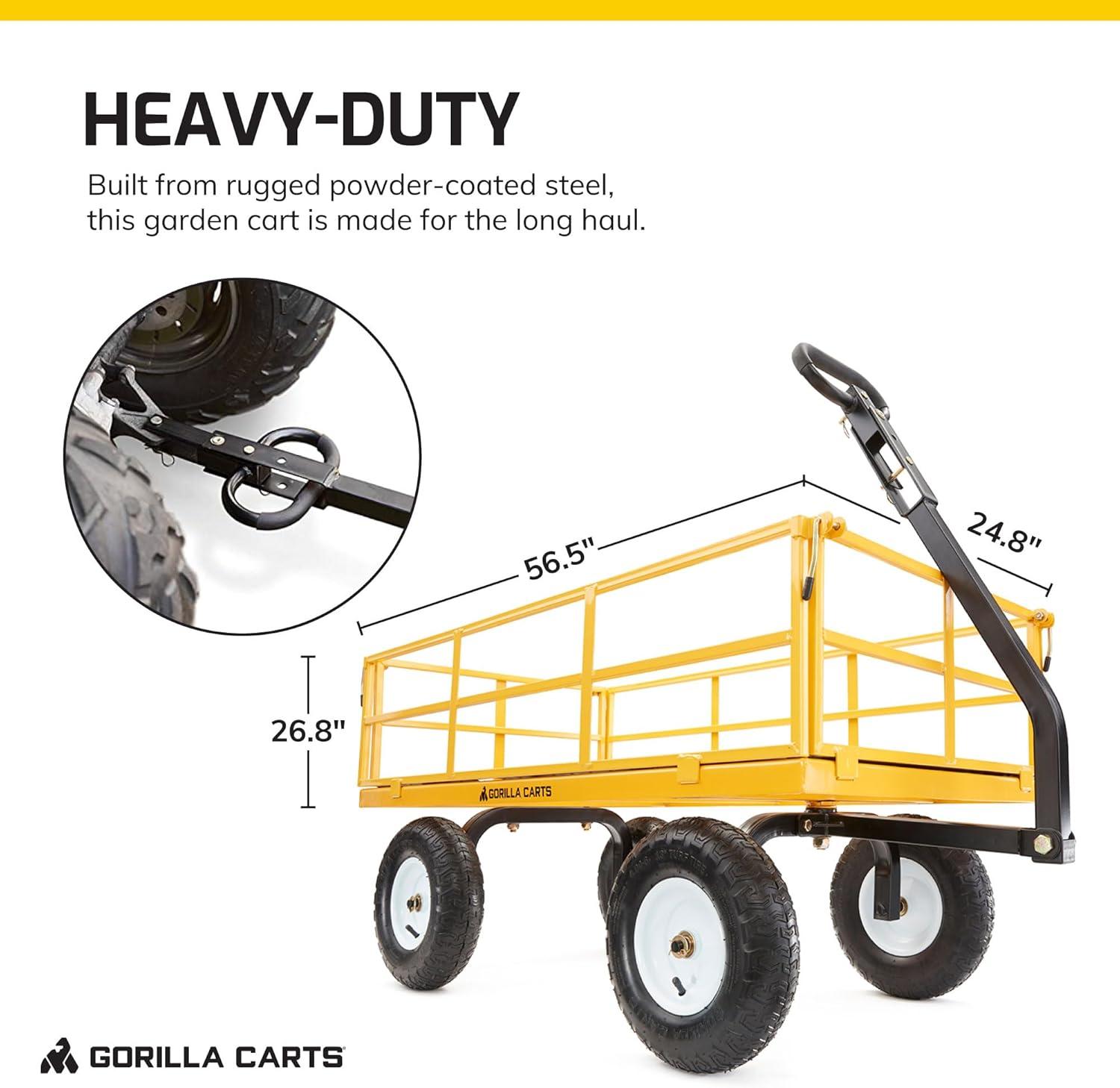 Gorilla Carts 7 Cu Ft Heavy Duty Steel Utility Cart, with Steel Mesh Bed and 1200 Pound Hauling Capacity, for Outdoor, Yard and Camping, Yellow