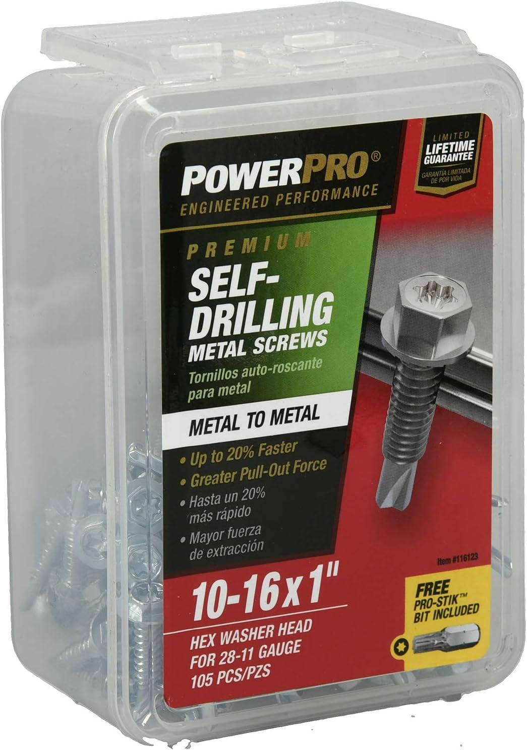 Zinc-Plated Hex Washer Head Self-Drilling Metal Screws, #10 x 1 inch