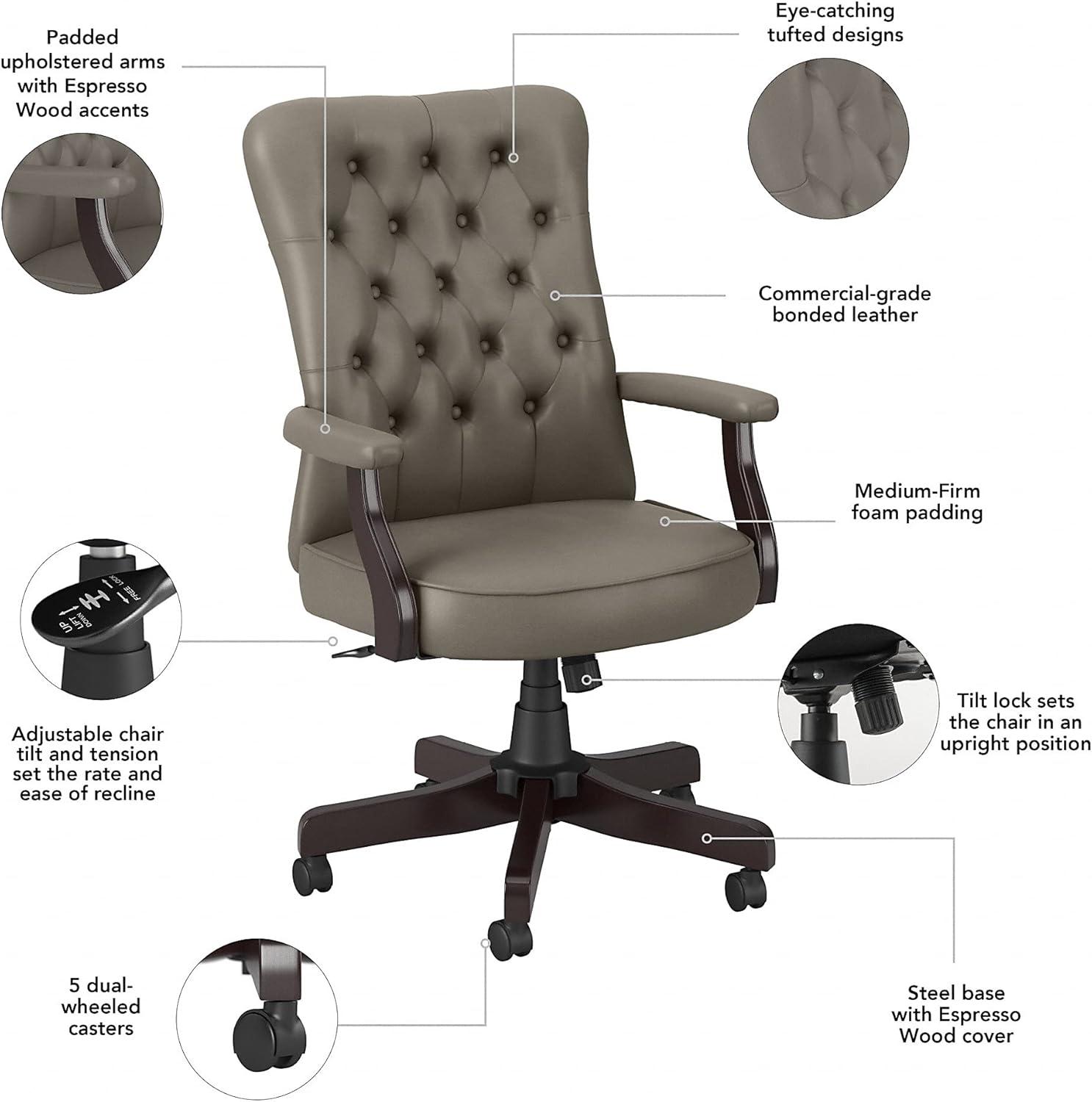 Arden Lane High-Back Washed Gray Leather Swivel Office Chair