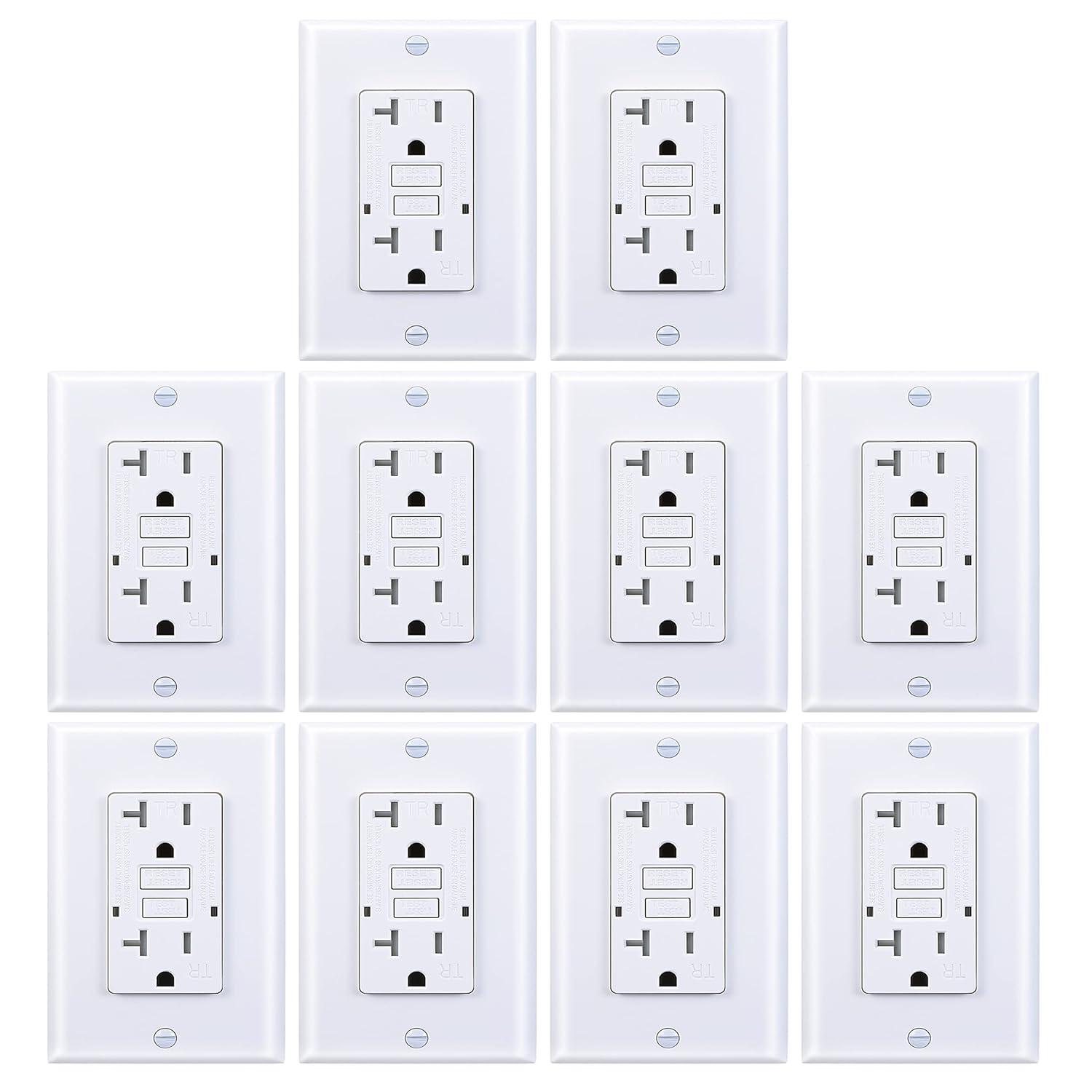 20 Amp GFCI Outlet, Tamper-Resistant GFI Receptacle with LED Indicator, Self-Test Ground Fault Circuit Interrupter, Decorator Wall Plates and Screws Included, UL Listed, White（1 Pack）