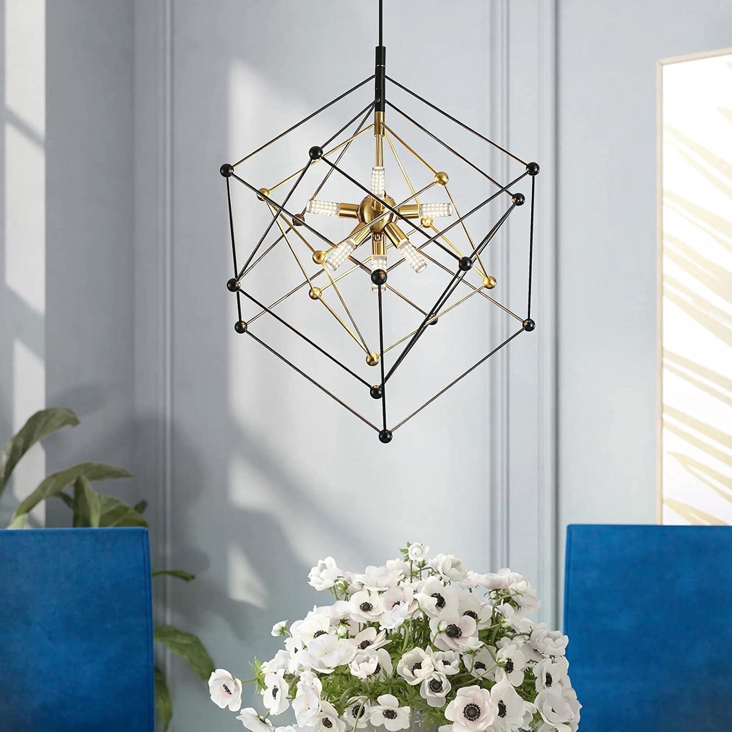 Black and Gold Geometric Crystal Chandelier Pendant Light