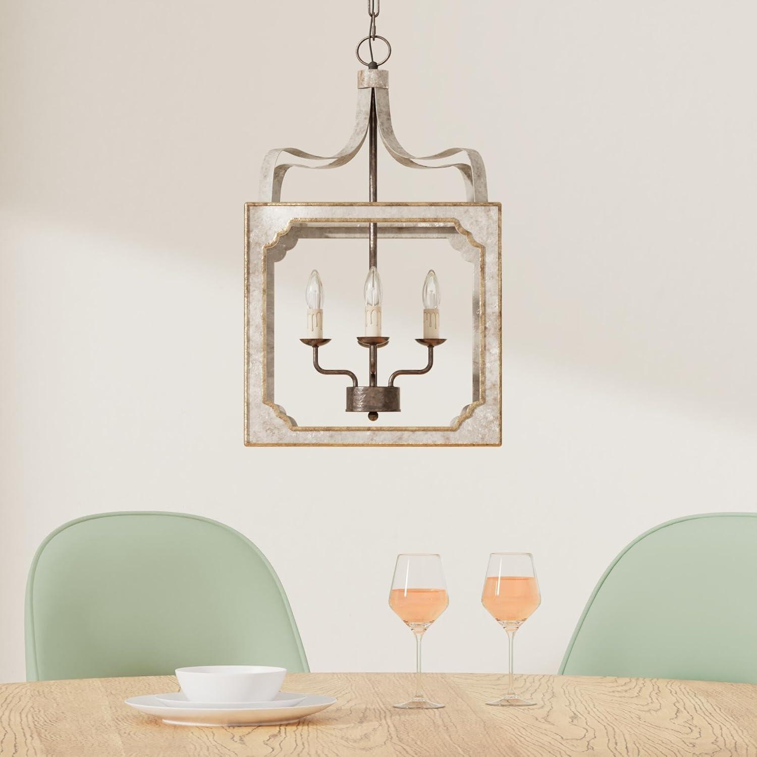 Homary 4-Light French Antique Gray Electric Suare Lantern Pendant Chandelier