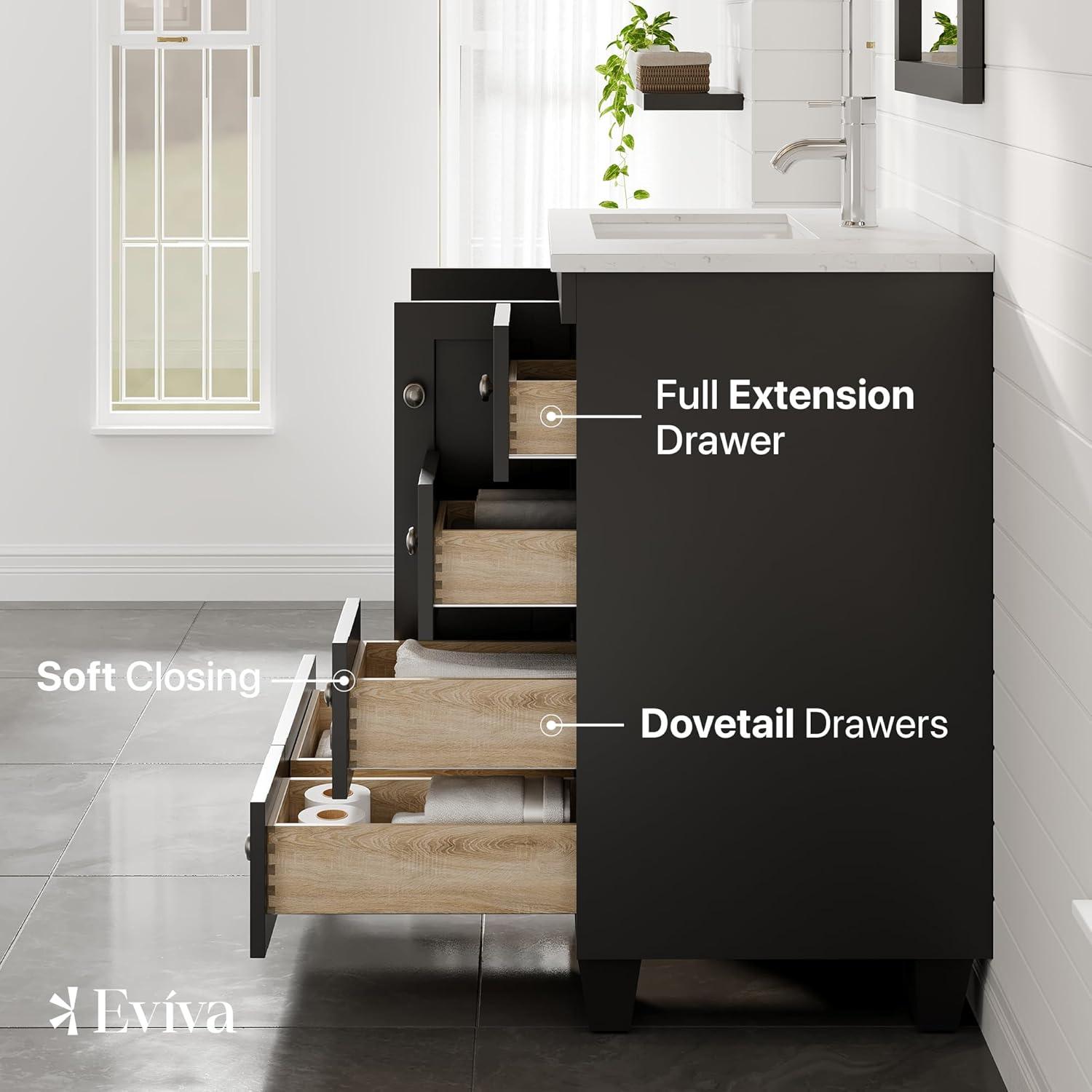 Eviva Acclaim C. 28" Transitional Espresso Bathroom Vanity with White Carrara Quartz Countertop