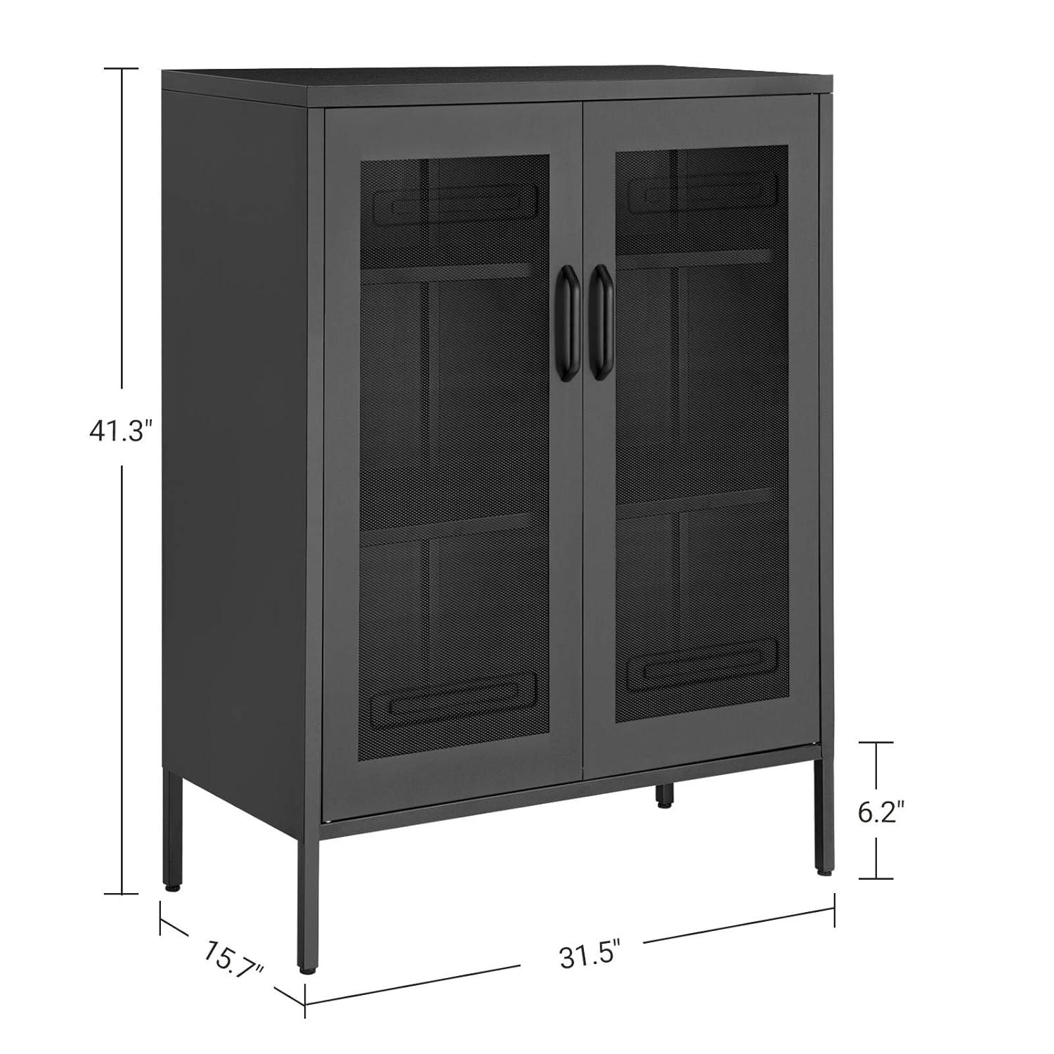 SONGMICS Metal Storage Cabinet with Mesh Doors, Steel Display Cabinets with Adjustable Shelves for Bathroom Home Office, Black
