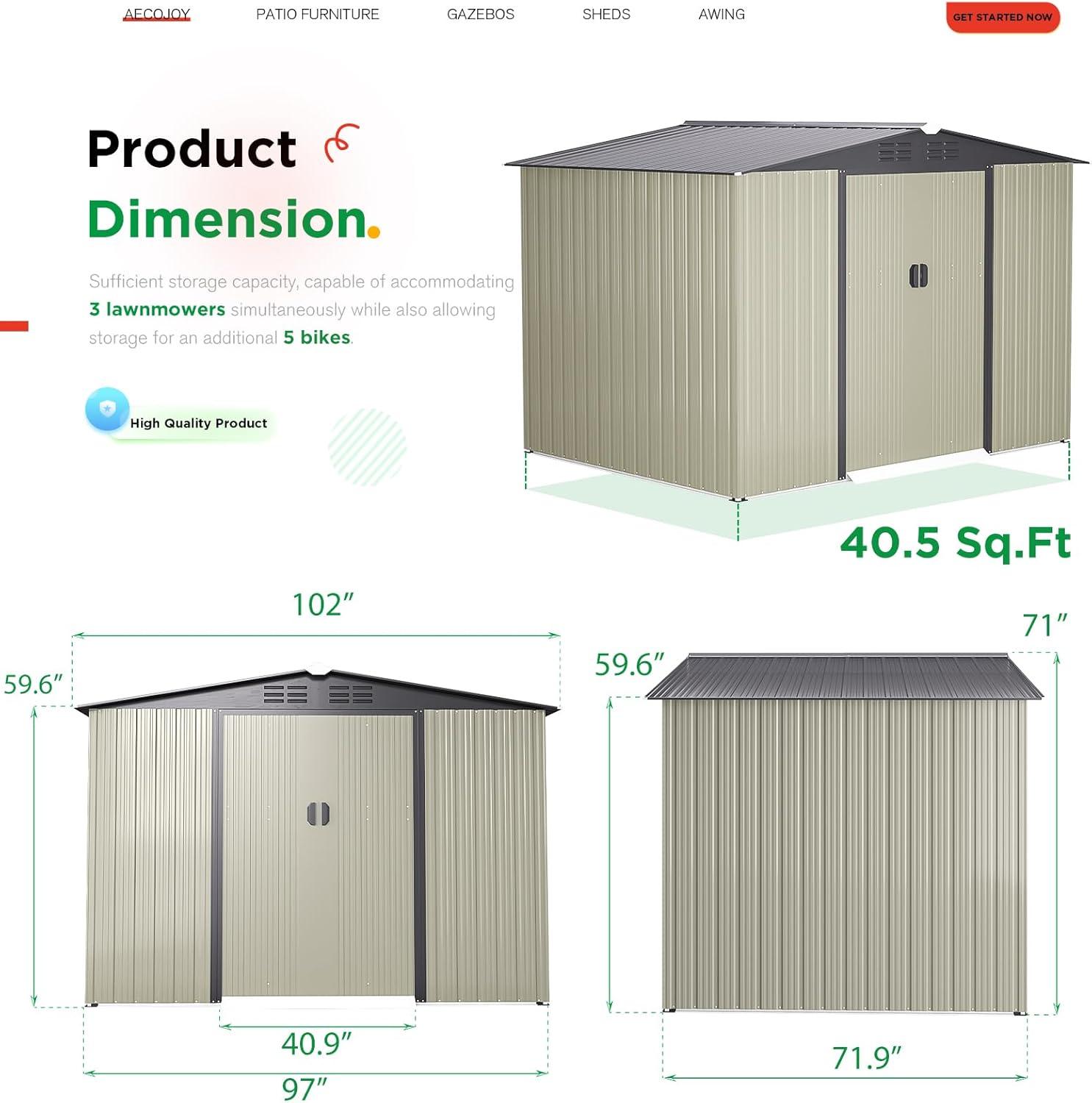 AECOJOY 6' x 4' Outdoor Metal Storage Shed with Lockable Door for Backyard