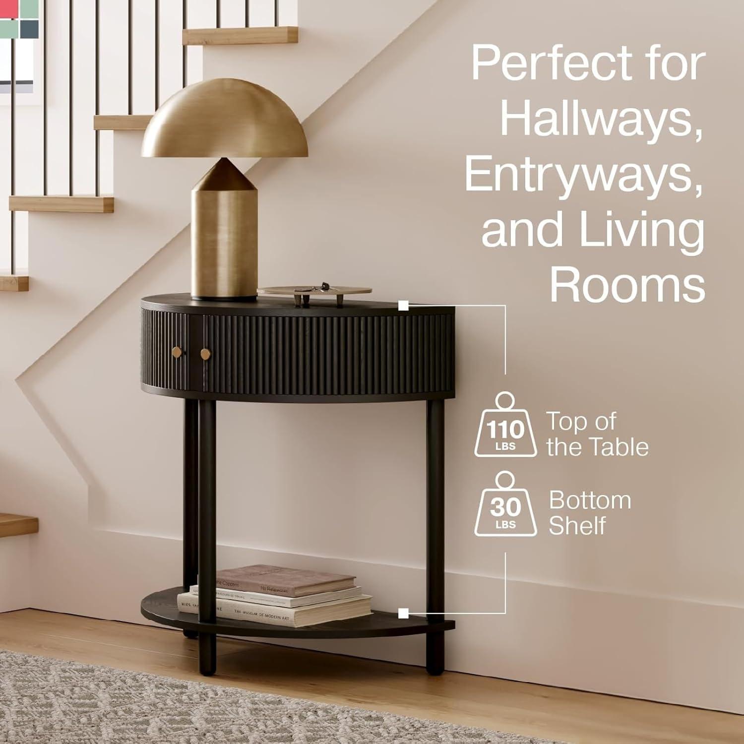 Stead Fluted Half Moon Console Table - Small Entry Table - Living Room Furniture - Modern Home Decor (Natural Oak)