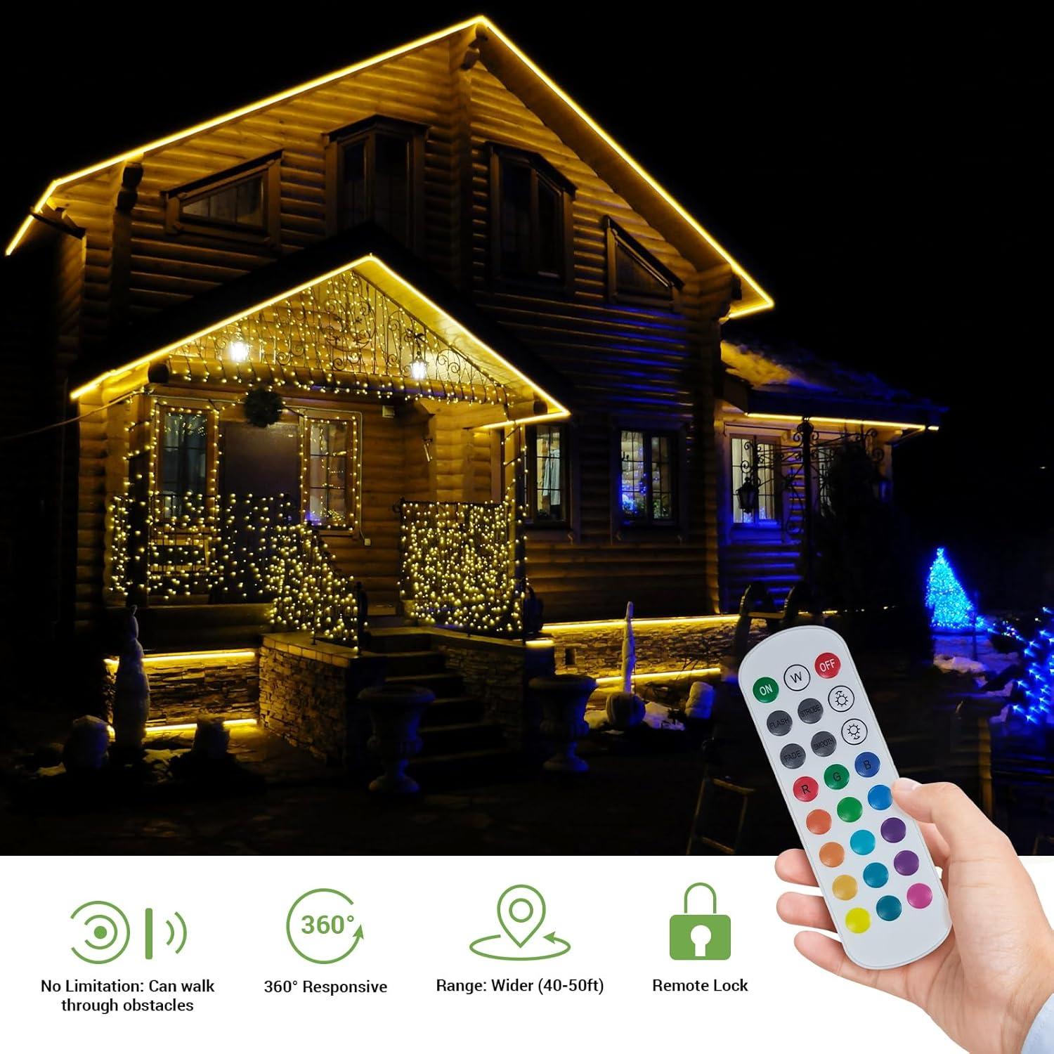 Novostella 98.4ft (49.2x2) Smart LED Outdoor Rope Light, Music Sync RGB Strip Lights, App Control and RF Remote Color Changing Dimmable Tape Exterior Lighting Kit, for Garden Stairs Party, 24V IP65