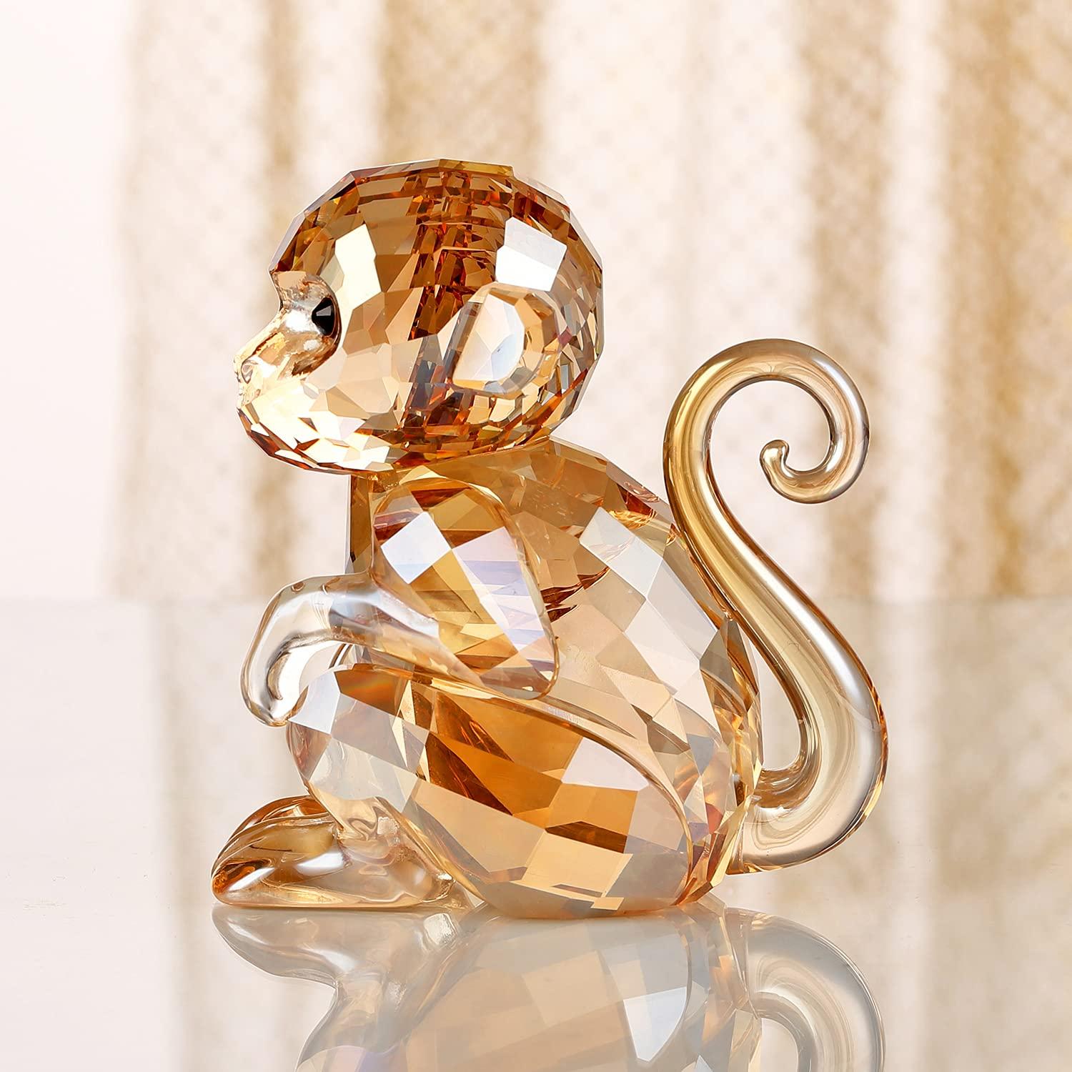 DOJOZ Crystal Little Monkey Animals Lovely Craft Decorations for Home Ornaments Christmas Collectible Birthday Gifts Figurines (Gold)