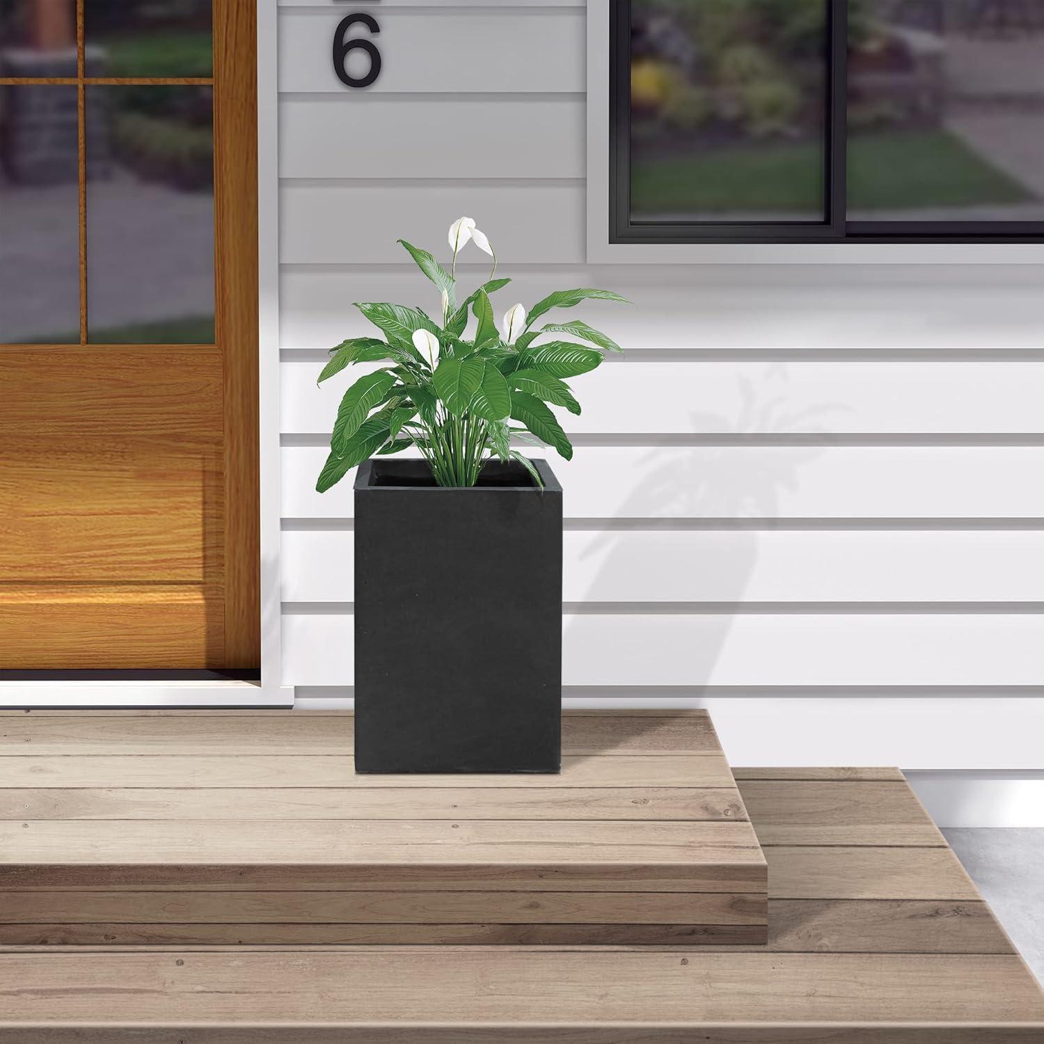 Charcoal Tall Rectangular Concrete Planter with Drainage Hole