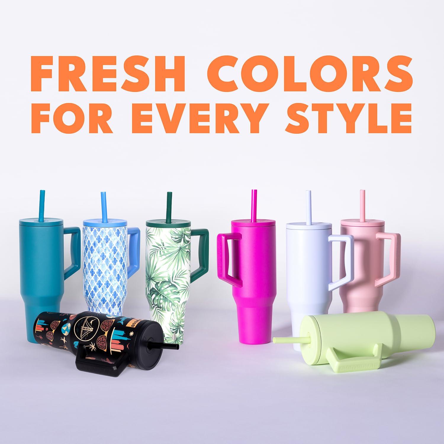 Elemental Commuter 40 oz Tumbler with Handle and Straw Lid | Travel Coffee Mug Spill Resistant | Insulated Cup Stainless Steel Tumblers for Water, Smoothies, Milkshake and More | Green