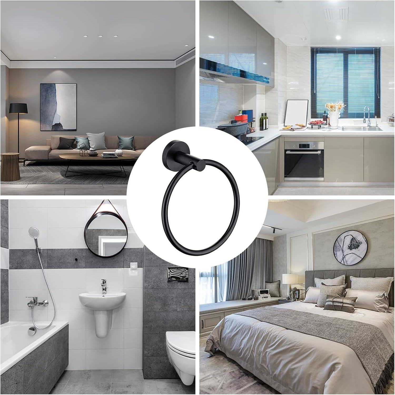 Matte Black Stainless Steel Wall Mounted Towel Ring Set