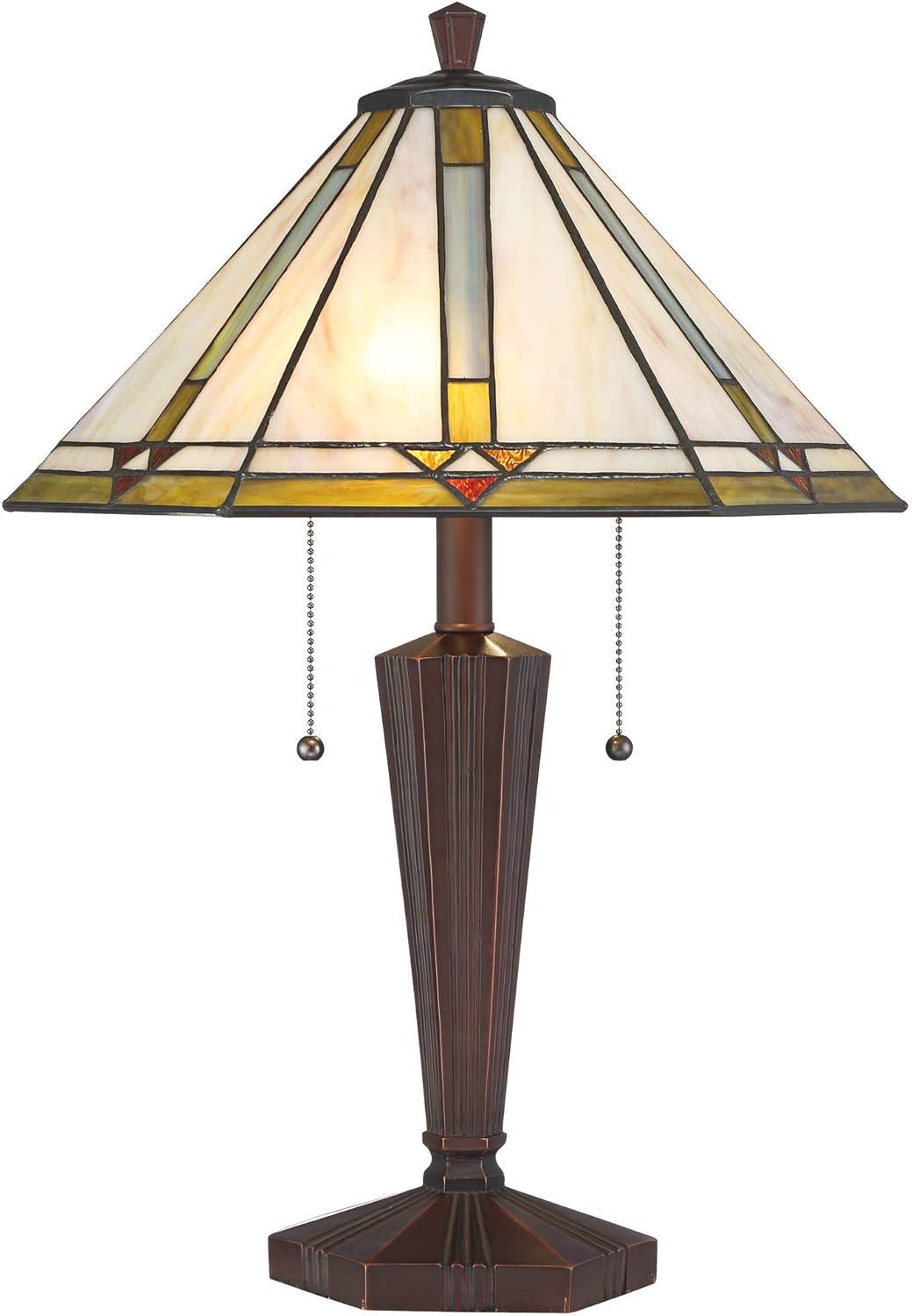 Robert Louis Tiffany Landford Traditional Mission Accent Table Lamp 22 1/2" High Bronze Stained Art Glass Shade for Bedroom Living Room Bedside Office