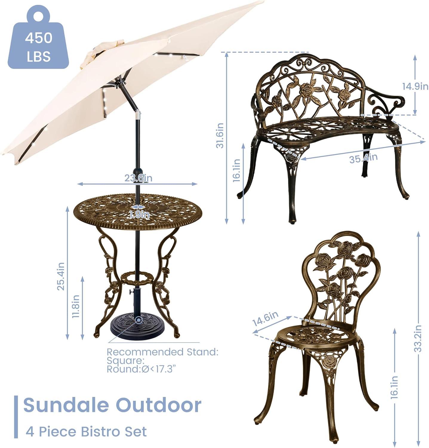 Bloomsbury Market Busselton Round 4 - Person Cast Aluminum Patio Bistro Set Brown