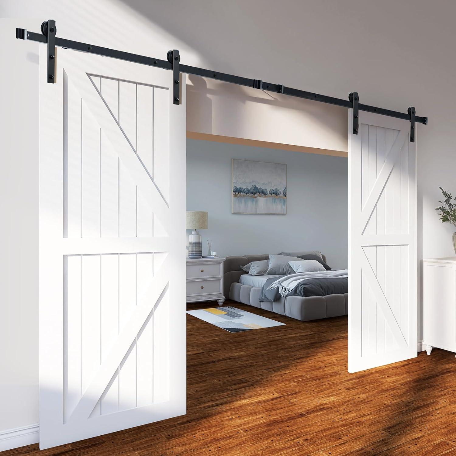 8FT Black Carbon Steel Sliding Barn Door Hardware Kit