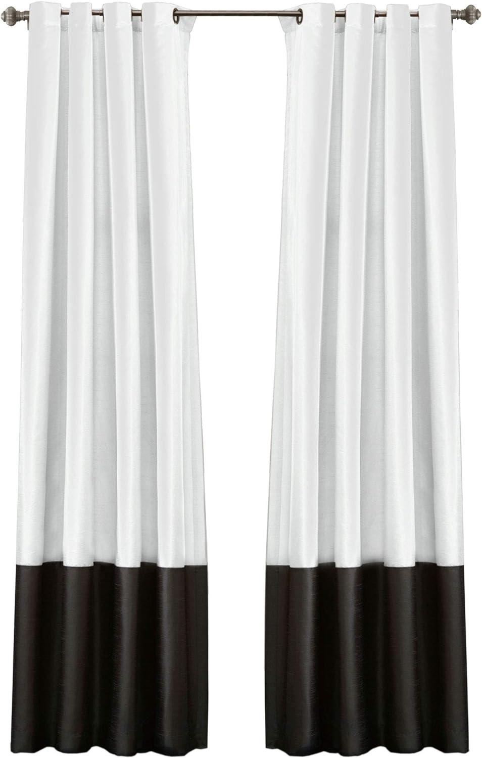 White and Black Faux Silk Light-Filtering Grommet Curtains, 54" x 95"