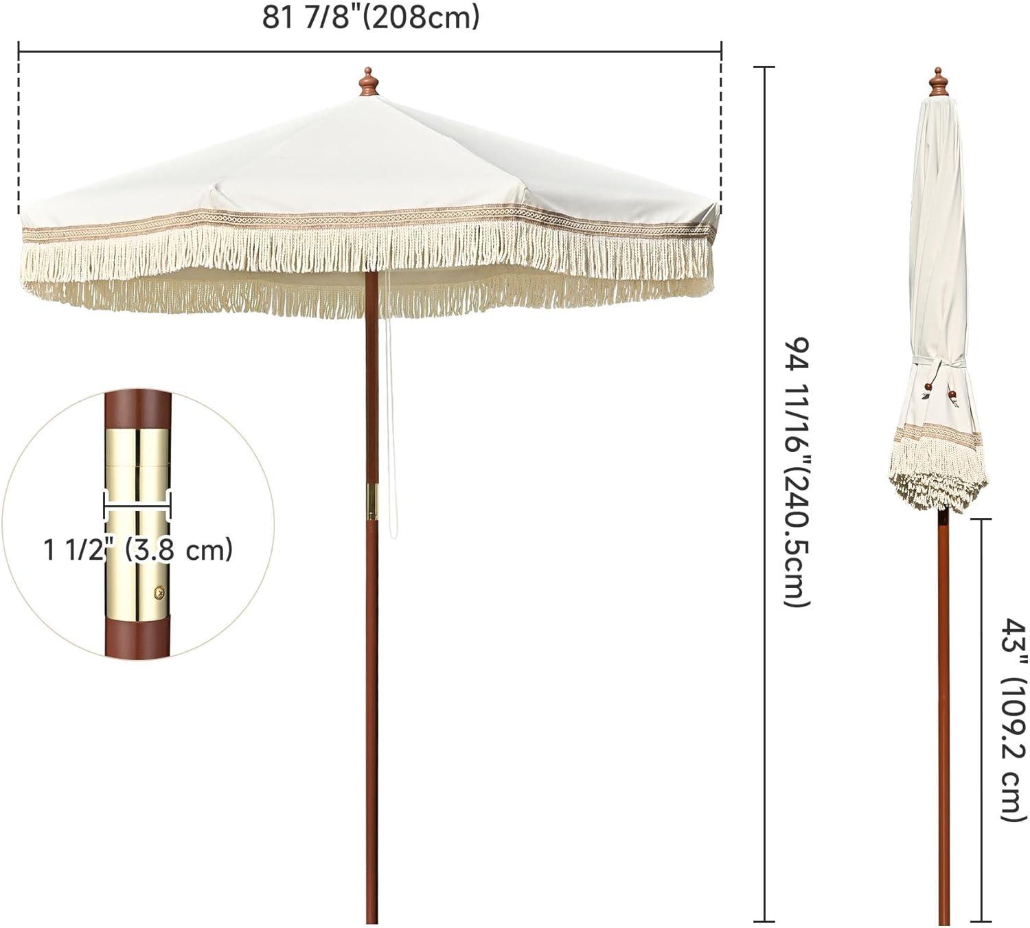 LAGarden 7' Patio Beige Umbrella with Tassels UPF50+ Boho Style 5-Year-Non-Fading for Outdoor,Model:BH7W-01P