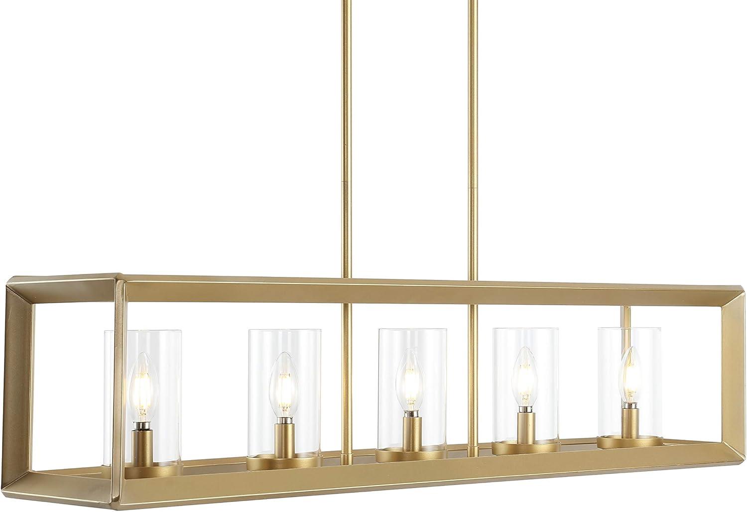 Anna 38.5" Linear 5-light Metal/Glass LED Pendant, Brass Gold