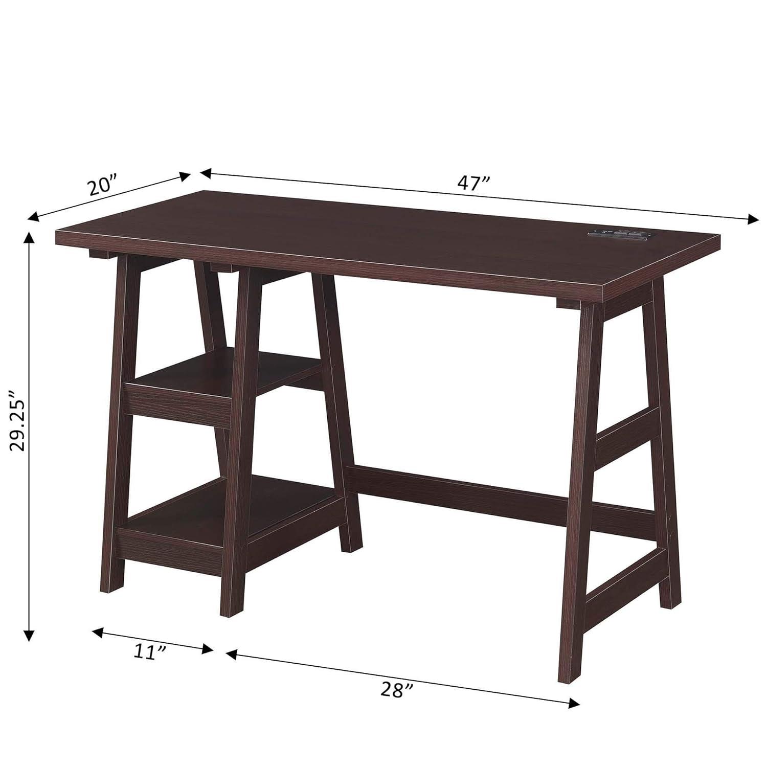 Convenience Concepts Designs2Go 29.25" Trestle Desk w Charging Station & Shelves, Espresso, All Ages