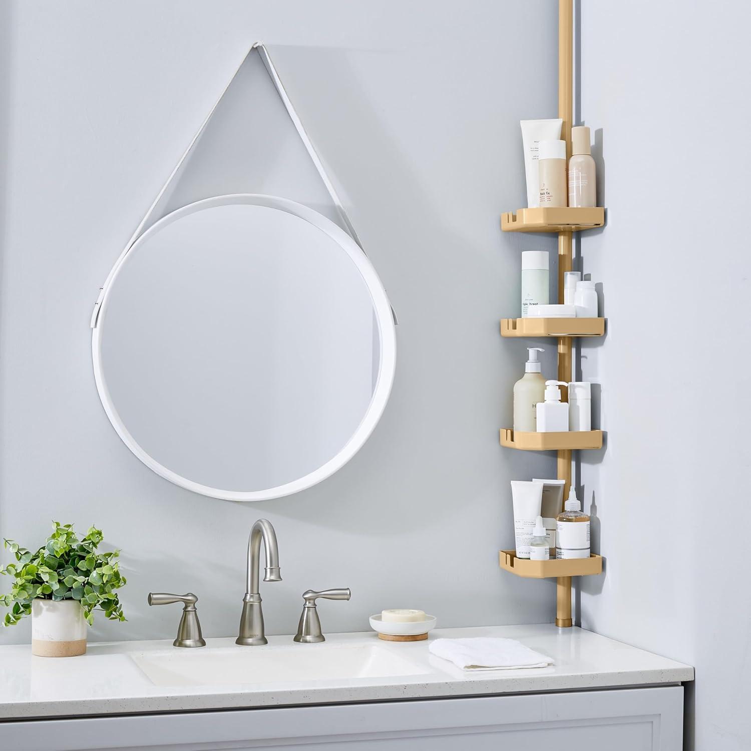 4 Tier Tension Corner Shower Caddy White/Gold - Bath Bliss