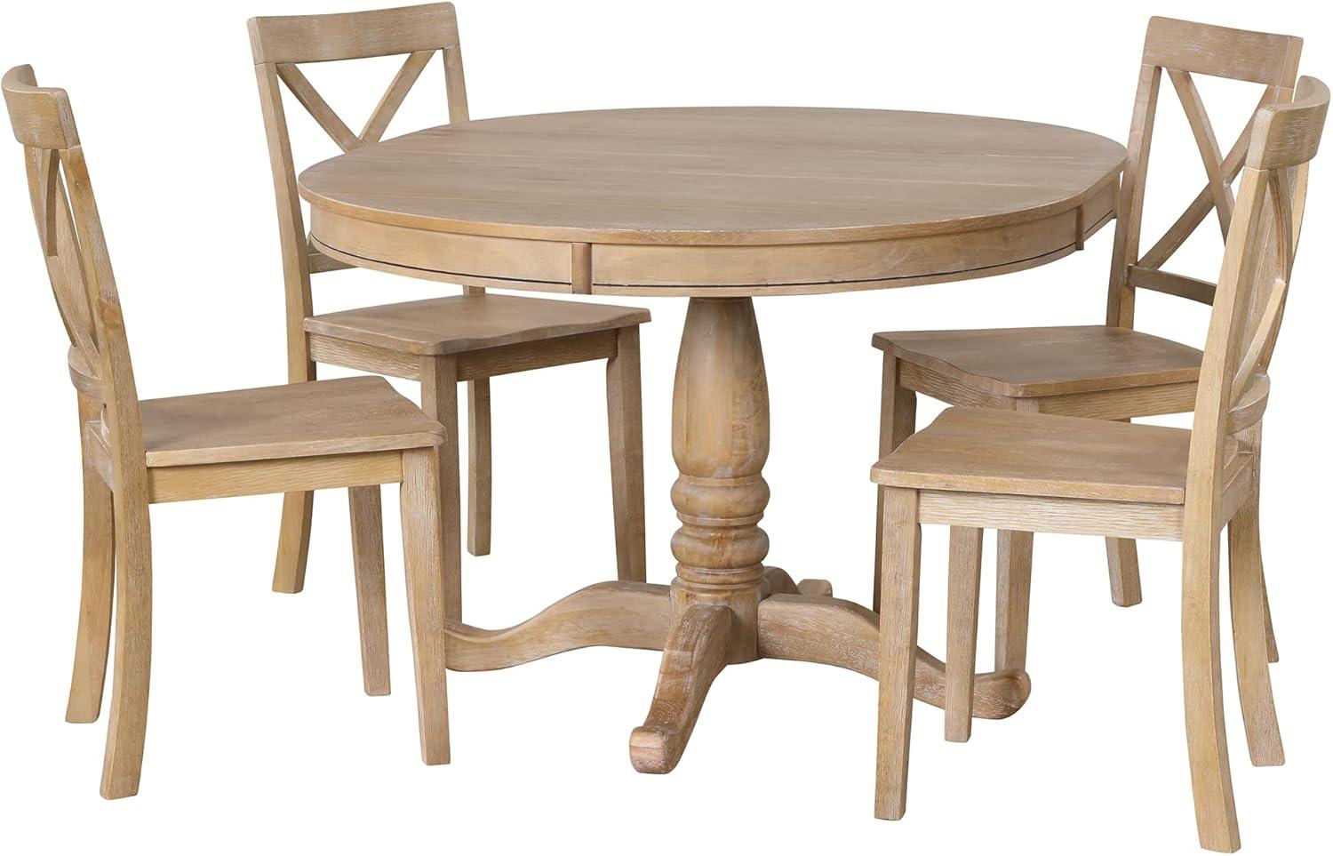 Natural Wood Round Dining Table Set with 4 Chairs