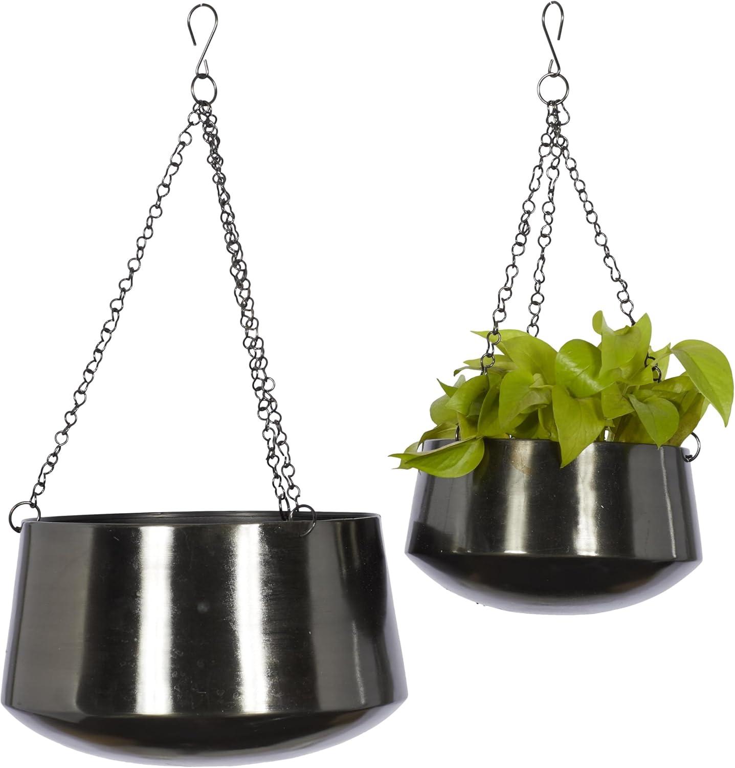 Set of 2 Modern Iron Hanging Round Planters - Olivia & May