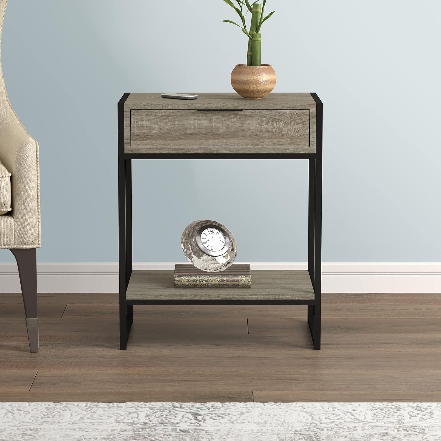 Dark Taupe and Black Metal Rectangular Accent Table with Drawer