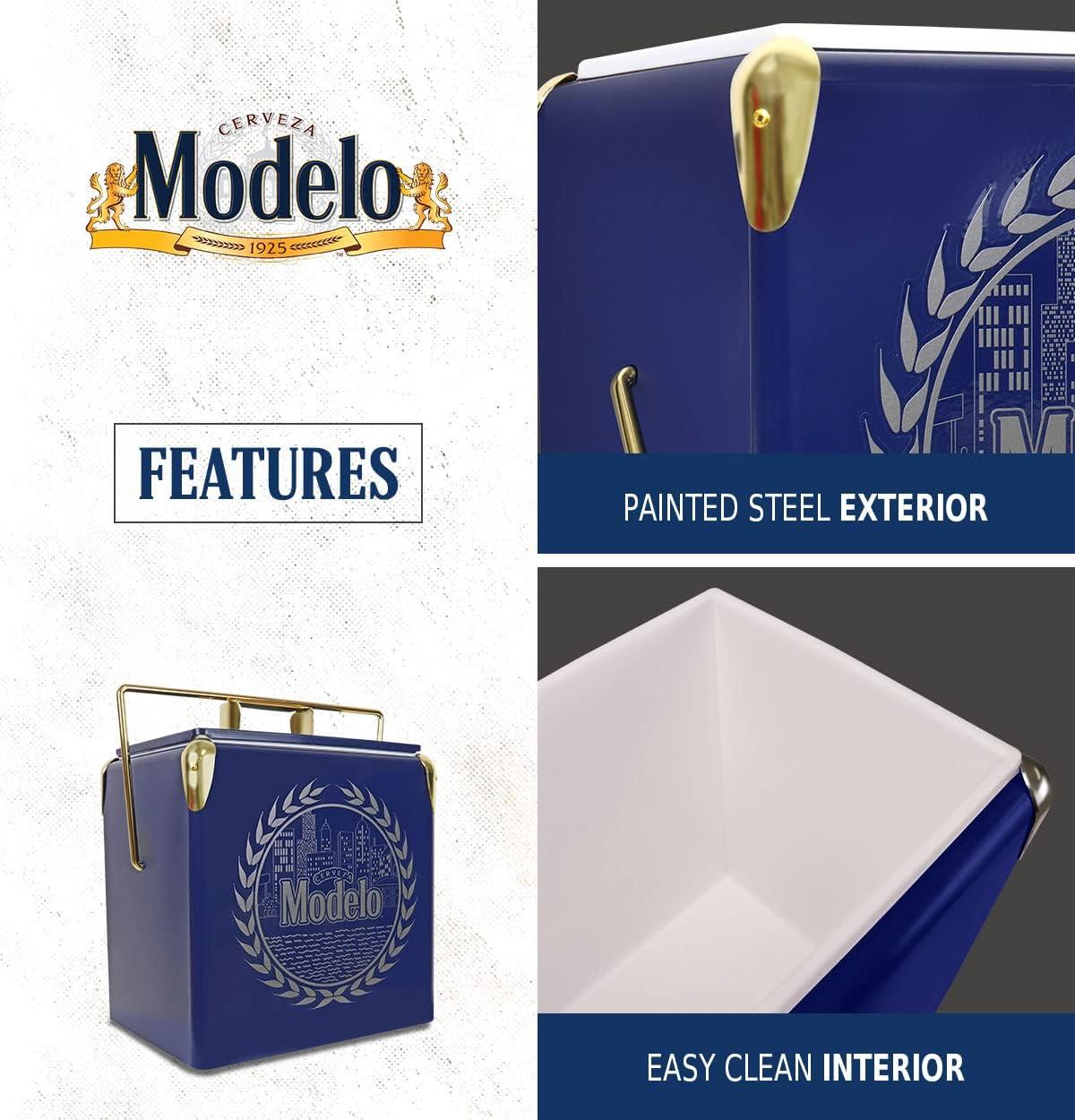 Koolatron Modelo Retro Ice Chest Cooler with Bottle Opener 13L (14 qt), Blue and Gold