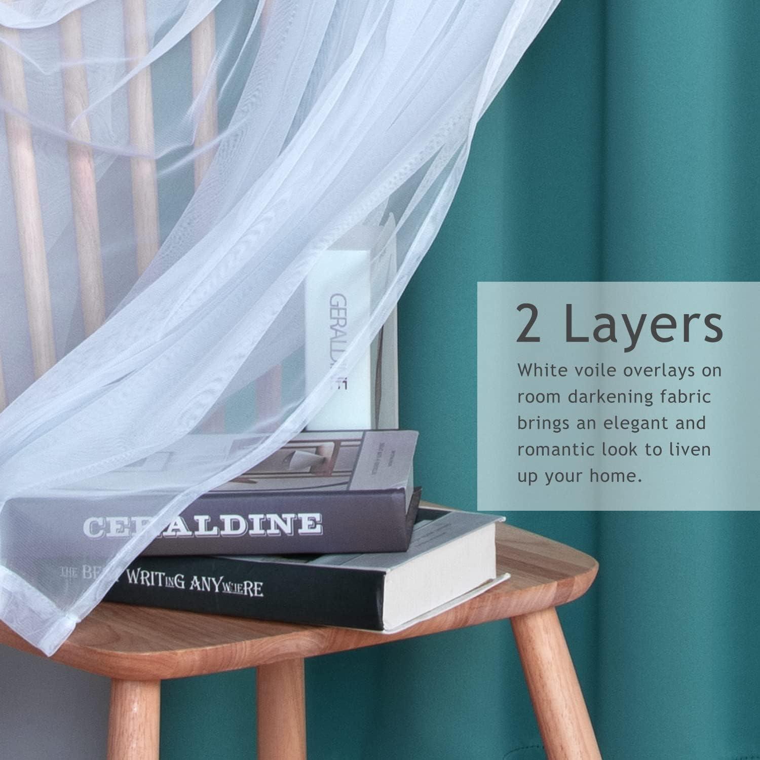 Set of 2 (63"x52") Caterina Layered Solid Blackout with Sheer Top Curtain Panels Blue Blue - Exclusive Home