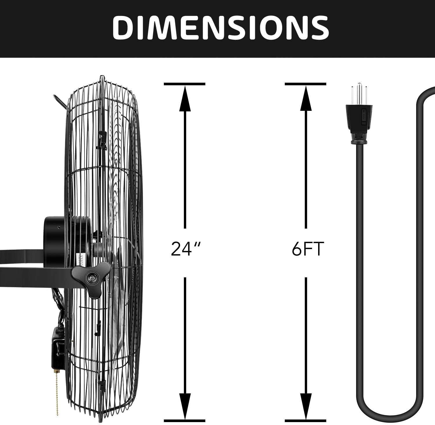 Simple Deluxe 24 inch Wall Fan, Large Industrial Fan Wall Mount Fans, Oscillating Garage Fans, Heavy Duty, Black