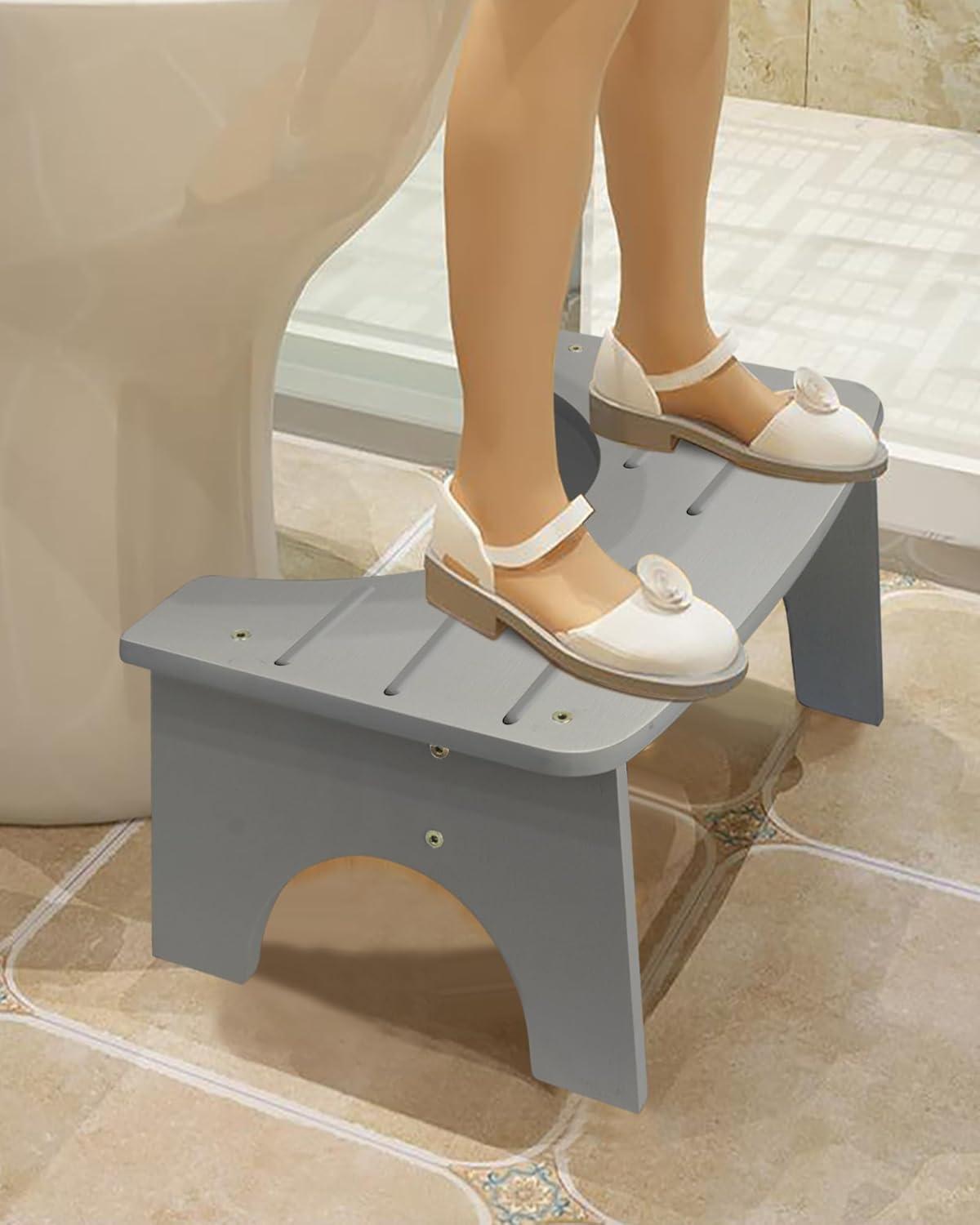 Bamboo Toilet Stool for Adults, 6.5" Toilet Stool Squat Adult Kids, Portable Simple Curve Squat Toilet Potty Stool, Non-Slip Poop Stool for Bathroom, Improve Squatting Posture and Comfort (Wood)