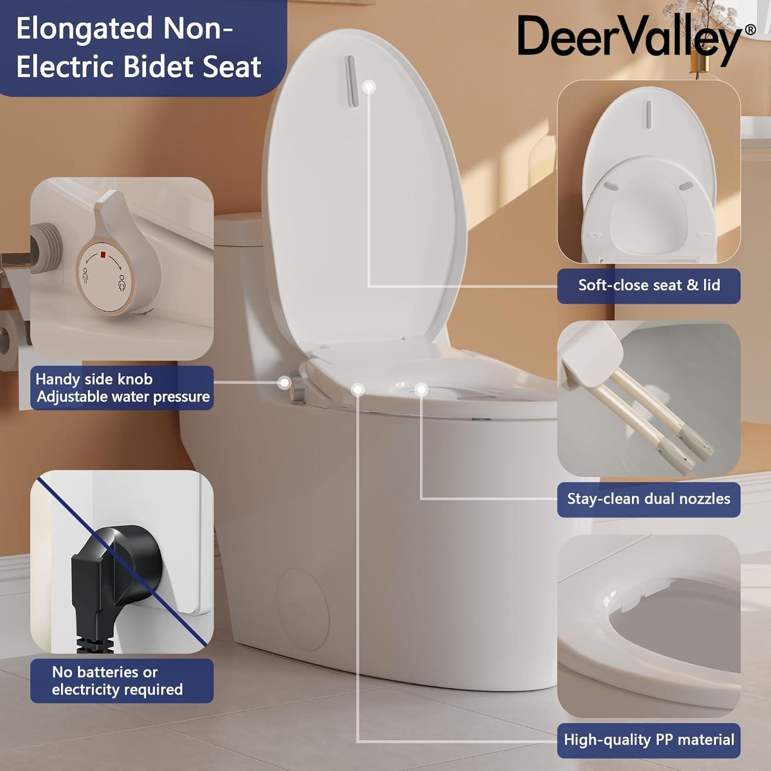 Electric Quiet Close Bidet Seat for Elongated Toilets in White